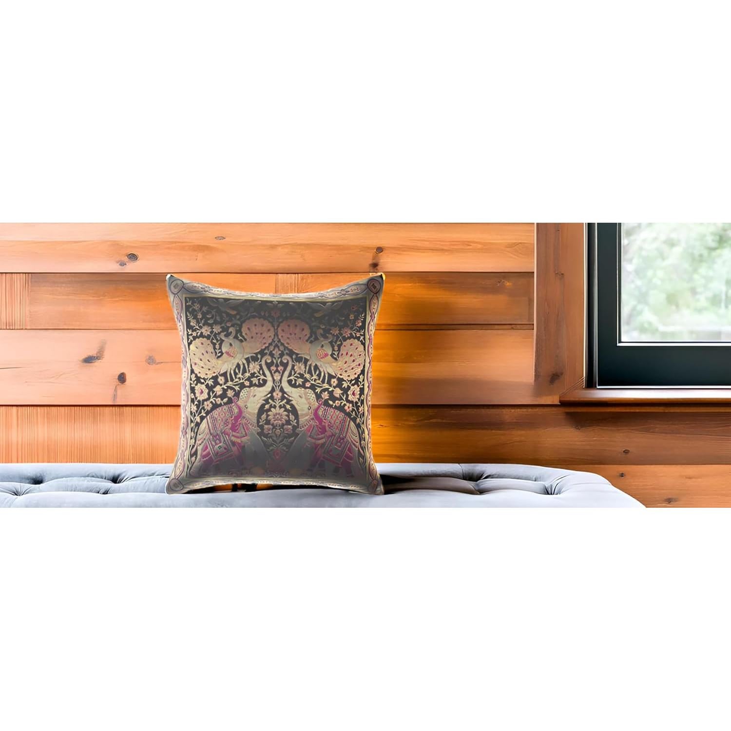 Funda de Cojín Decorativa Avarada 40x40 cm Elefante Pavo Real