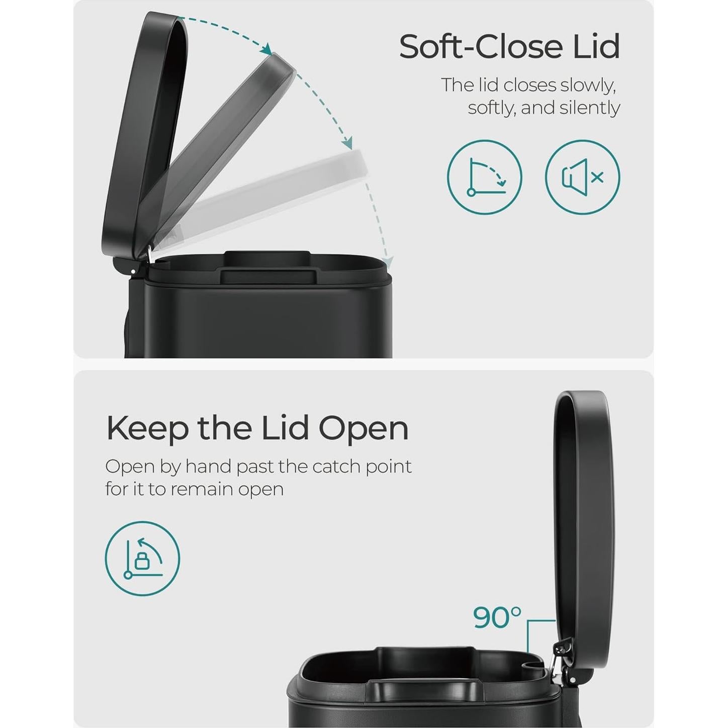 Cubo de Basura SONGMICS 30L Acero Inoxidable Negro con Pedal