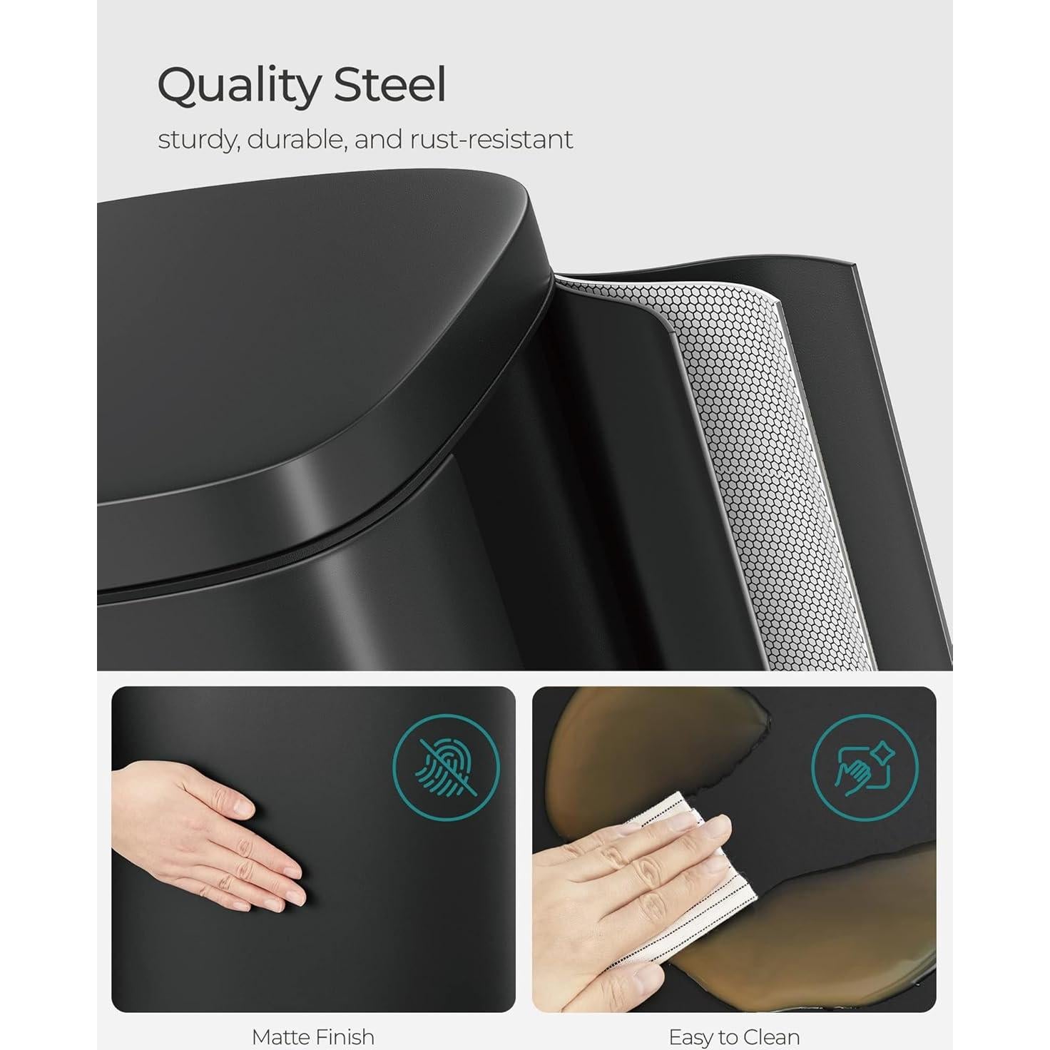 Cubo de Basura SONGMICS 30L Acero Inoxidable Negro con Pedal