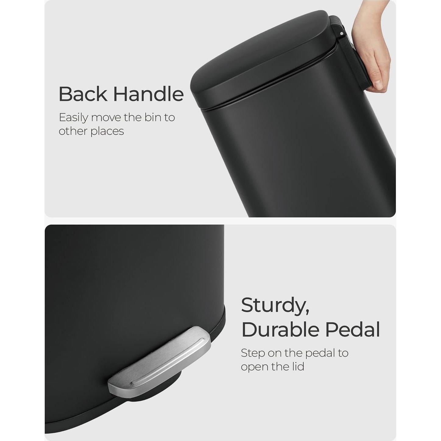 Cubo de Basura SONGMICS 30L Acero Inoxidable Negro con Pedal