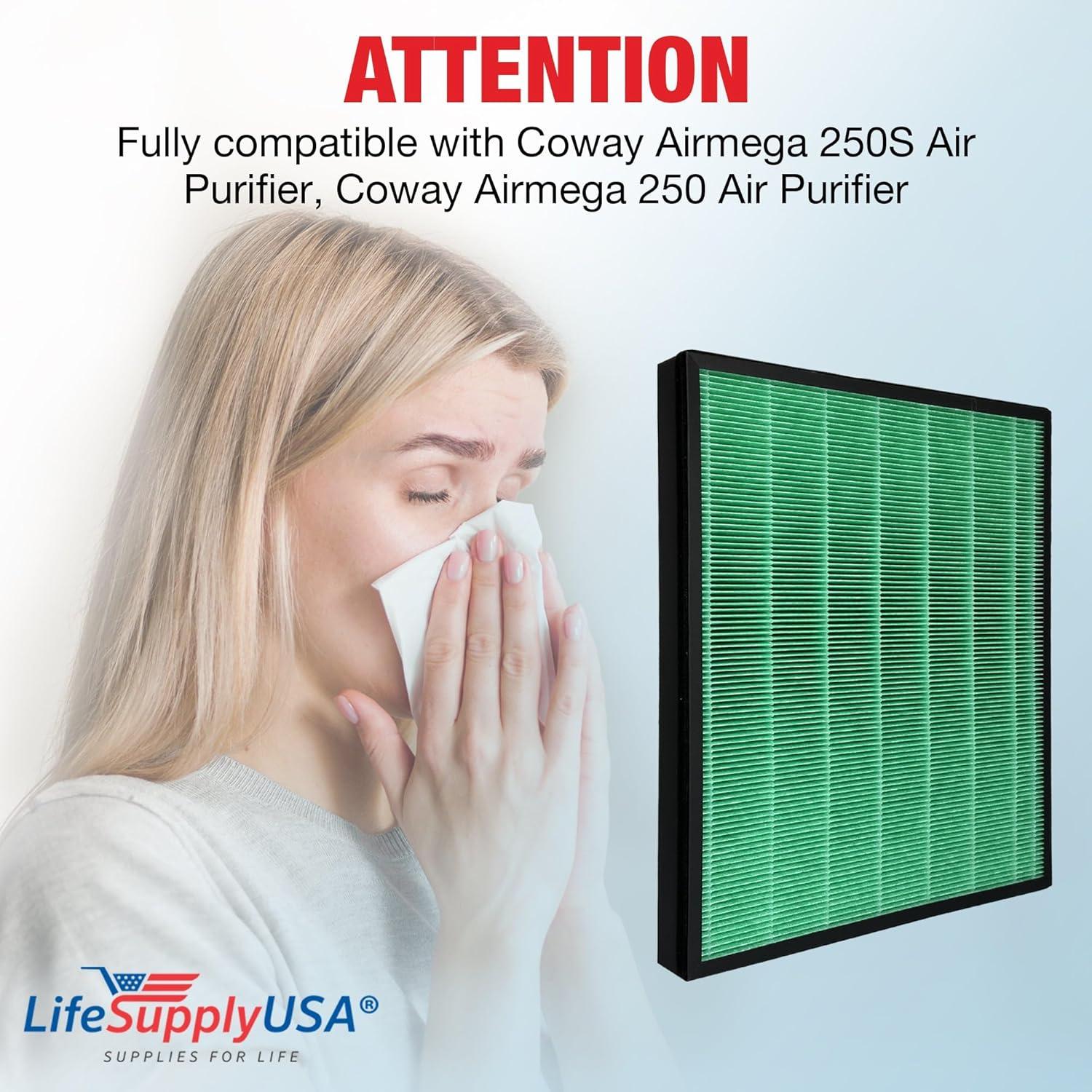 Filtro True HEPA LifeSupplyUSA ER880 para Coway Airmega 250S