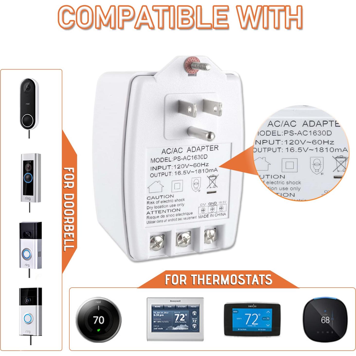 Transformador Enchufable 16.5V 1810mA JAMHER para Timbres y Termostatos