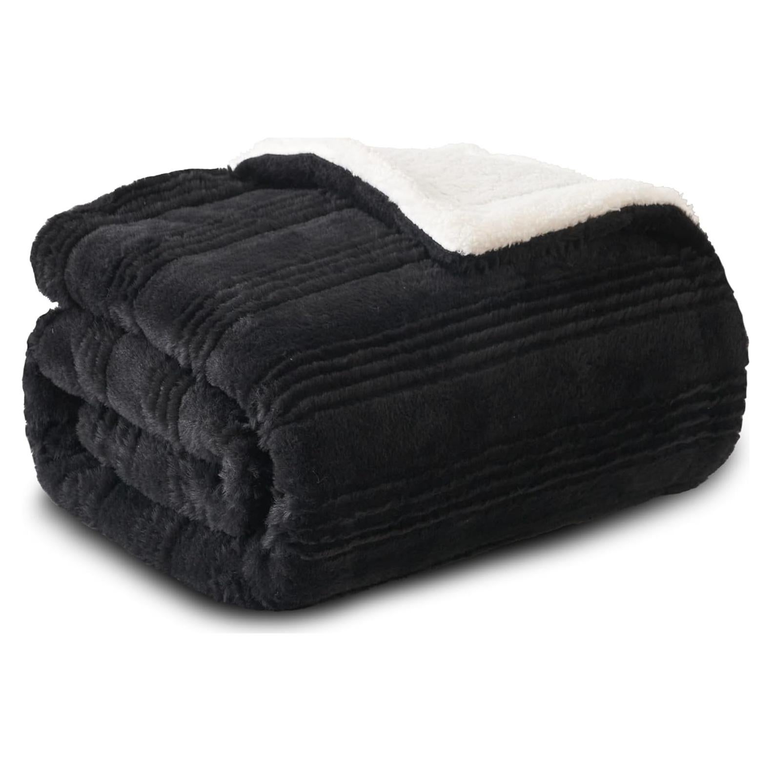 Manta Reversible Sherpa KORBLISS 127x152cm Rayas Negras