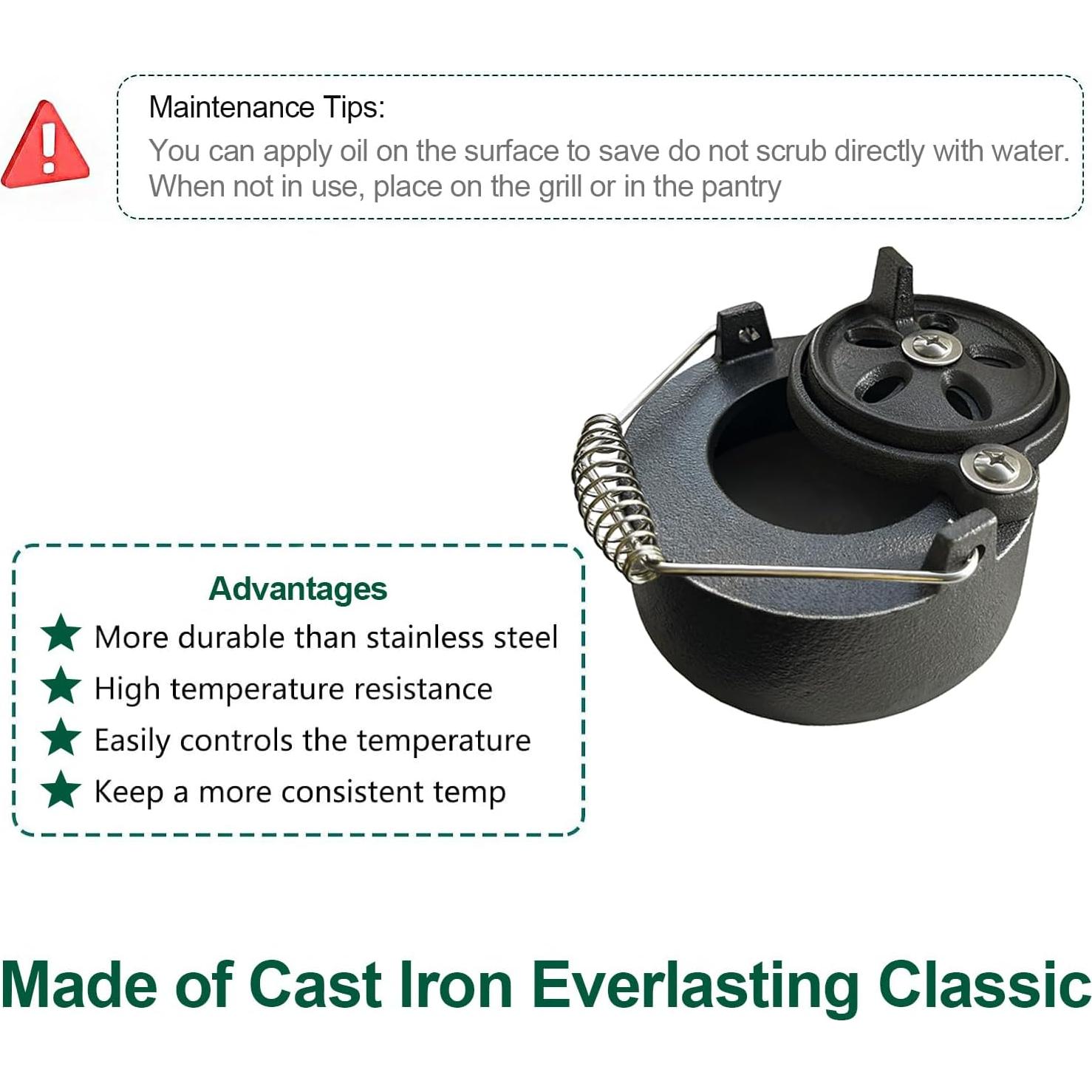 Cast Iron Cap for Big Green Egg Dual Function Metal Top, Daisy Wheel Chimney Cap for Small/MiniMax Big Green Egg Accessories Replacement