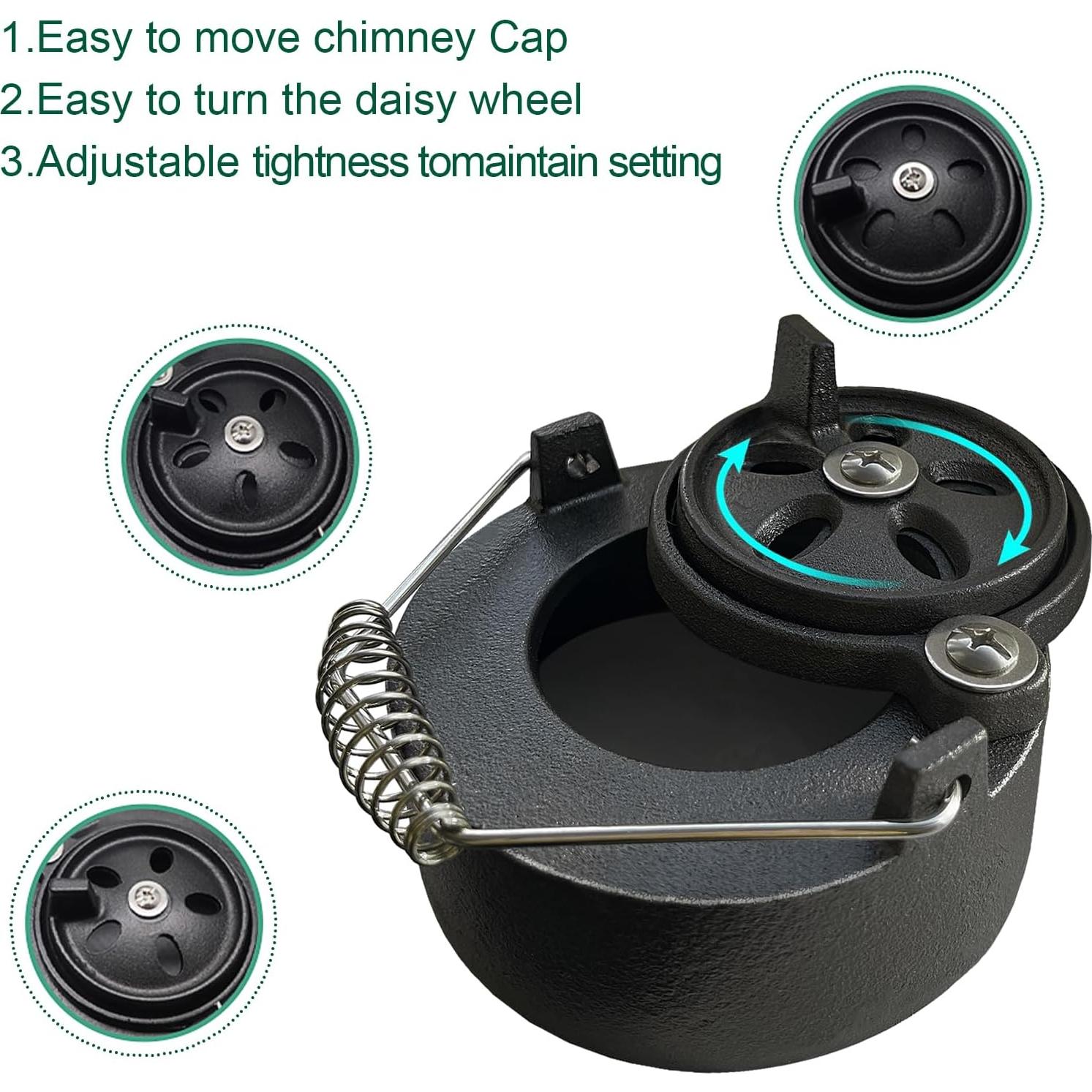 Cast Iron Cap for Big Green Egg Dual Function Metal Top, Daisy Wheel Chimney Cap for Small/MiniMax Big Green Egg Accessories Replacement