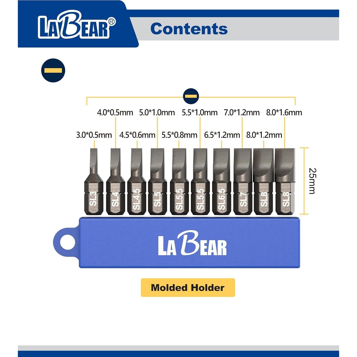 Juego de 10 Puntas Ranuradas LABEAR 25.4 mm Acero S2