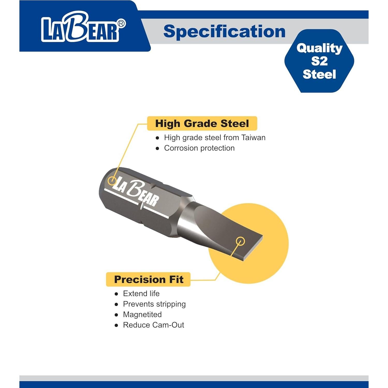 Juego de 10 Puntas Ranuradas LABEAR 25.4 mm Acero S2