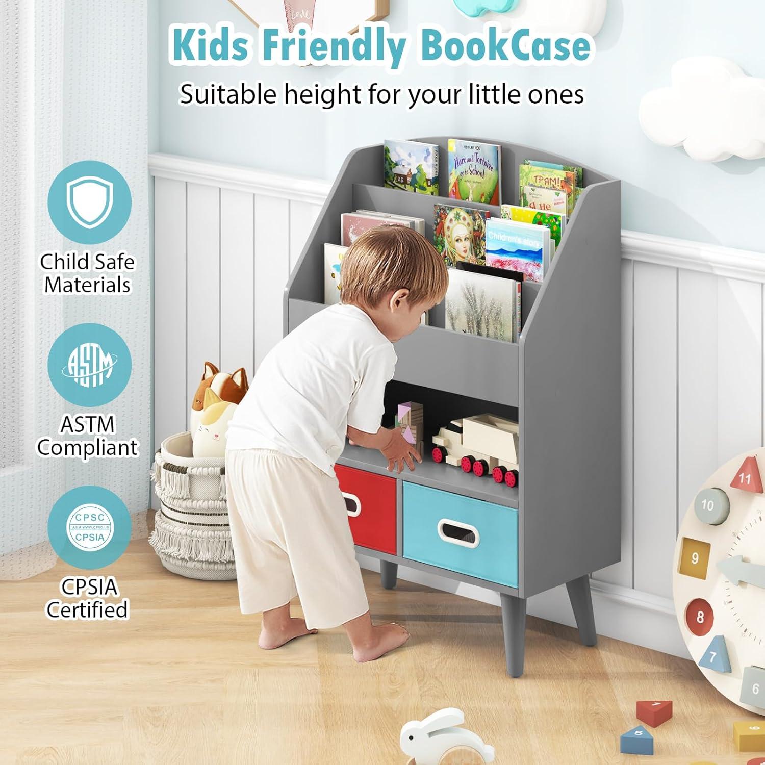 Estantería de Libros para Niños GLACER 3 Niveles con Cajones