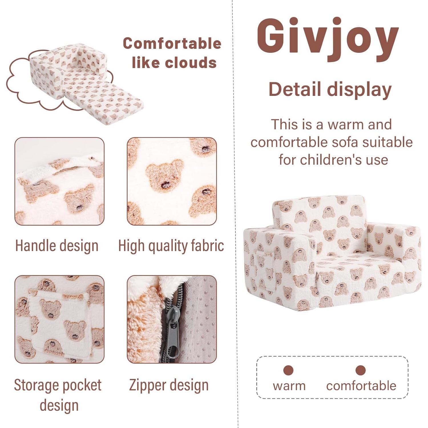 Sofá para Niños Givjoy Oso Marrón con Funda Desmontable