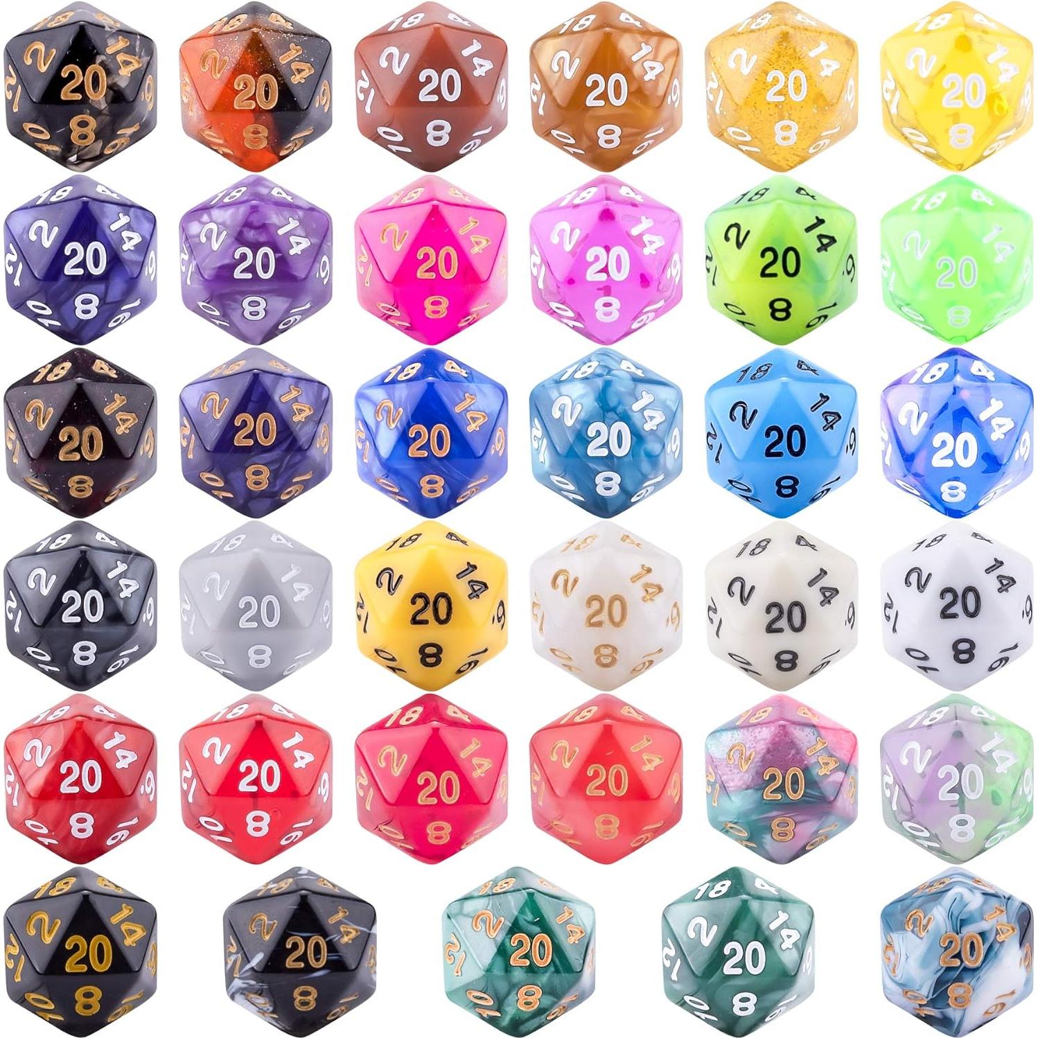 Dados Poliedricos AUSTOR 35 Piezas 20 Caras con Bolsa