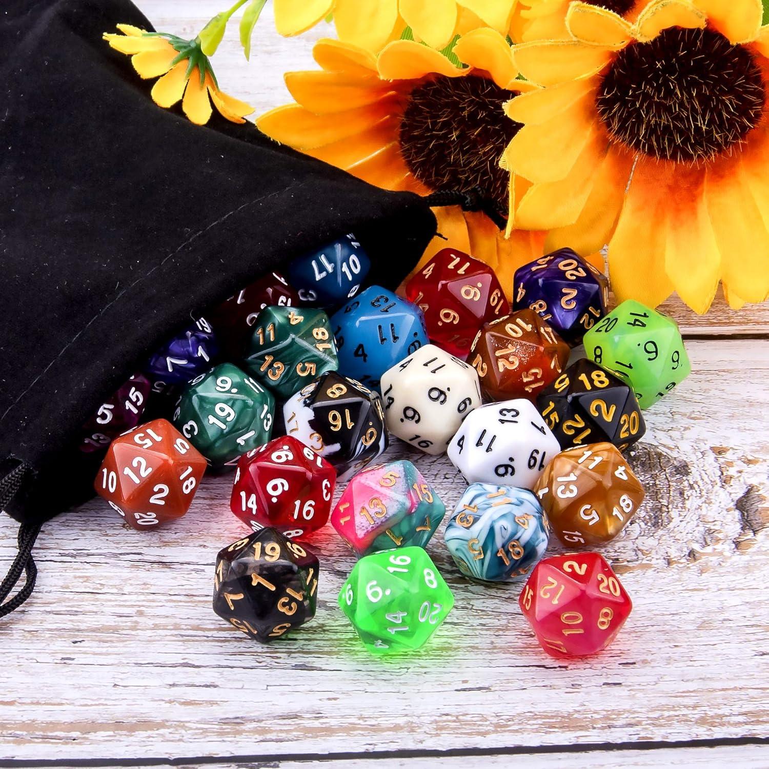 Dados Poliedricos AUSTOR 35 Piezas 20 Caras con Bolsa