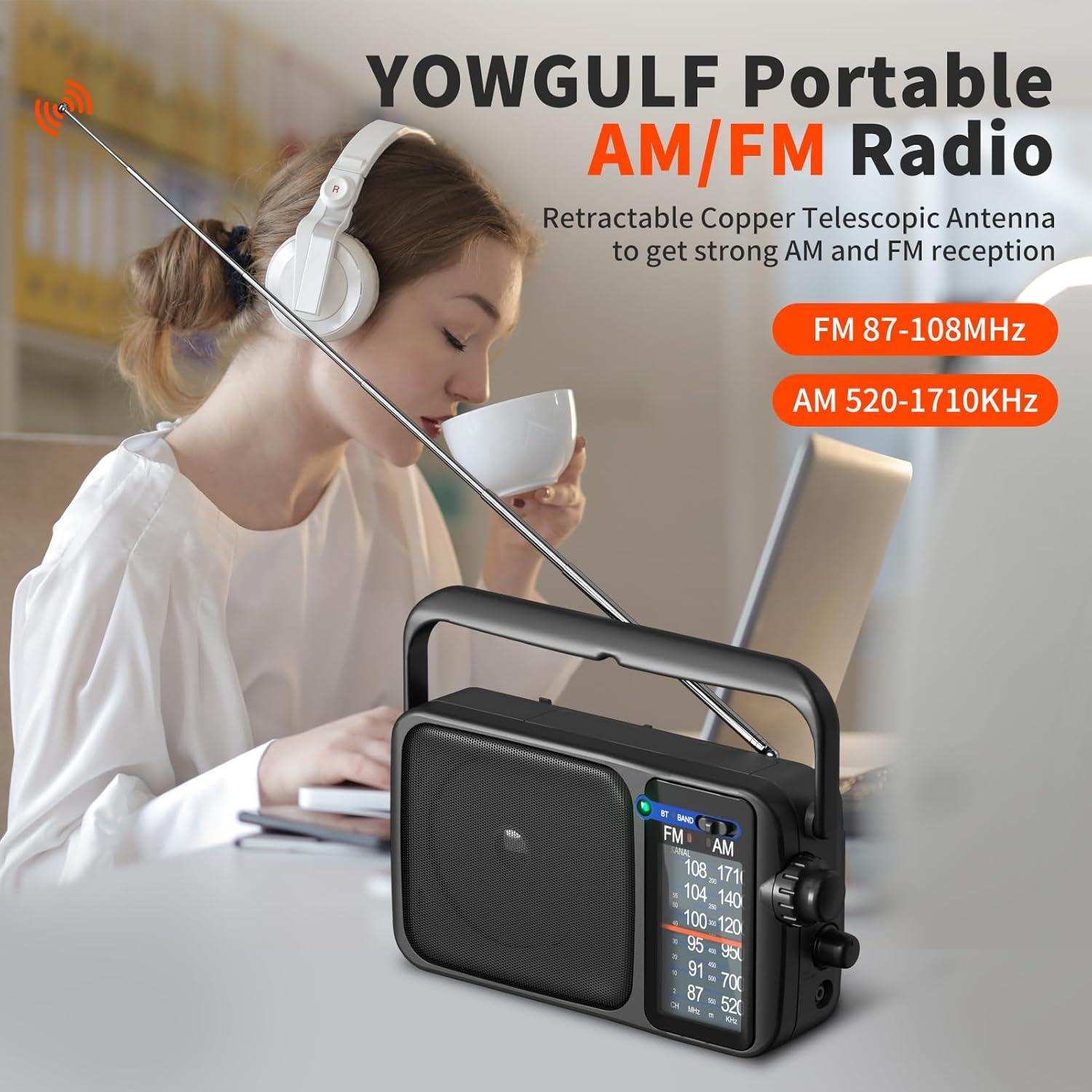 Radio Portátil AM FM YOWGULF con Bluetooth y Antena Telescópica