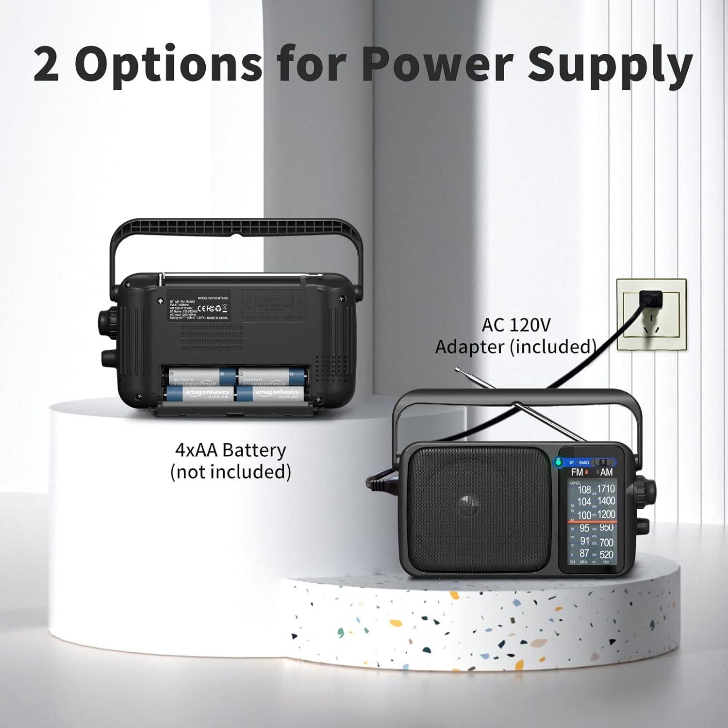 Radio Portátil AM FM YOWGULF con Bluetooth y Antena Telescópica