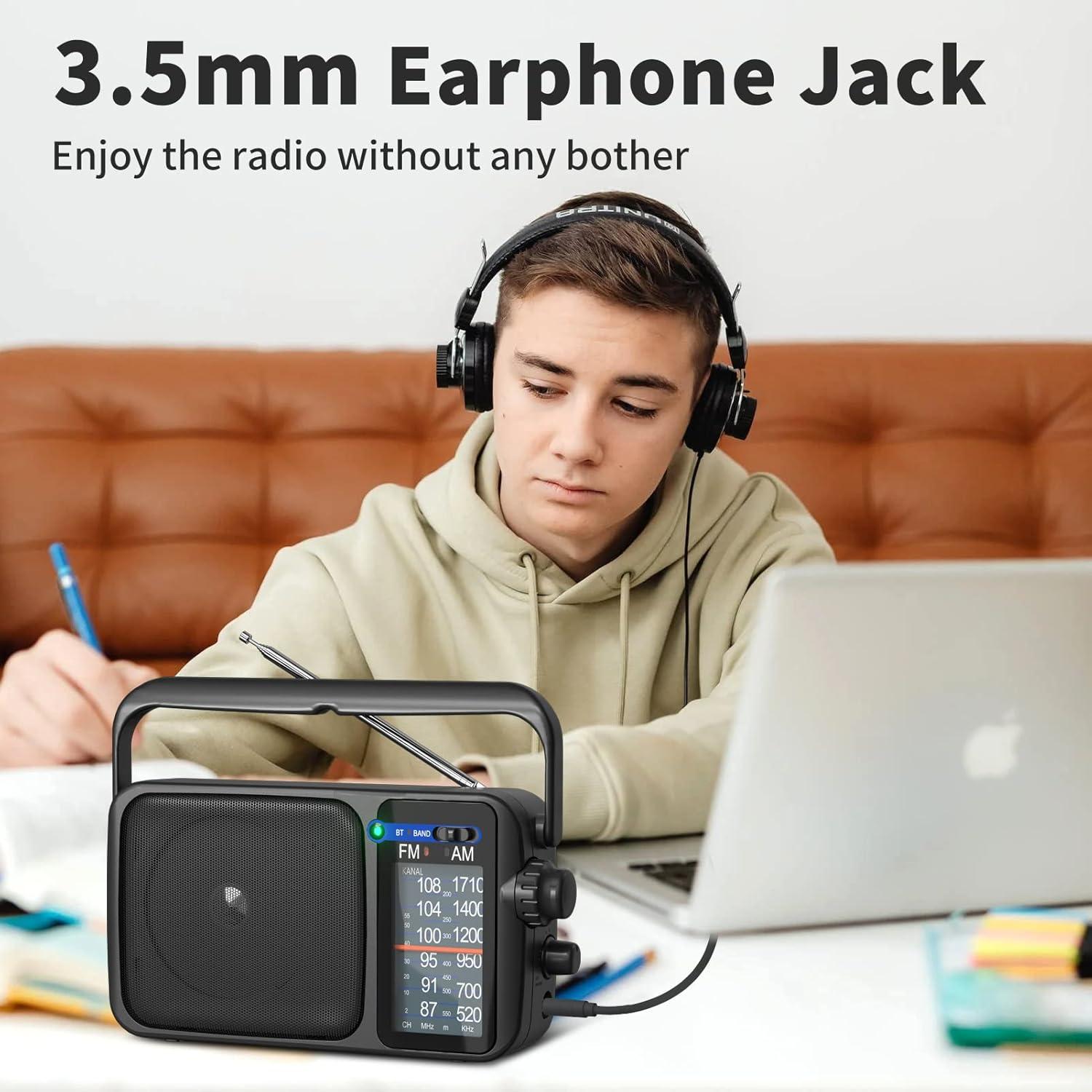 Radio Portátil AM FM YOWGULF con Bluetooth y Antena Telescópica