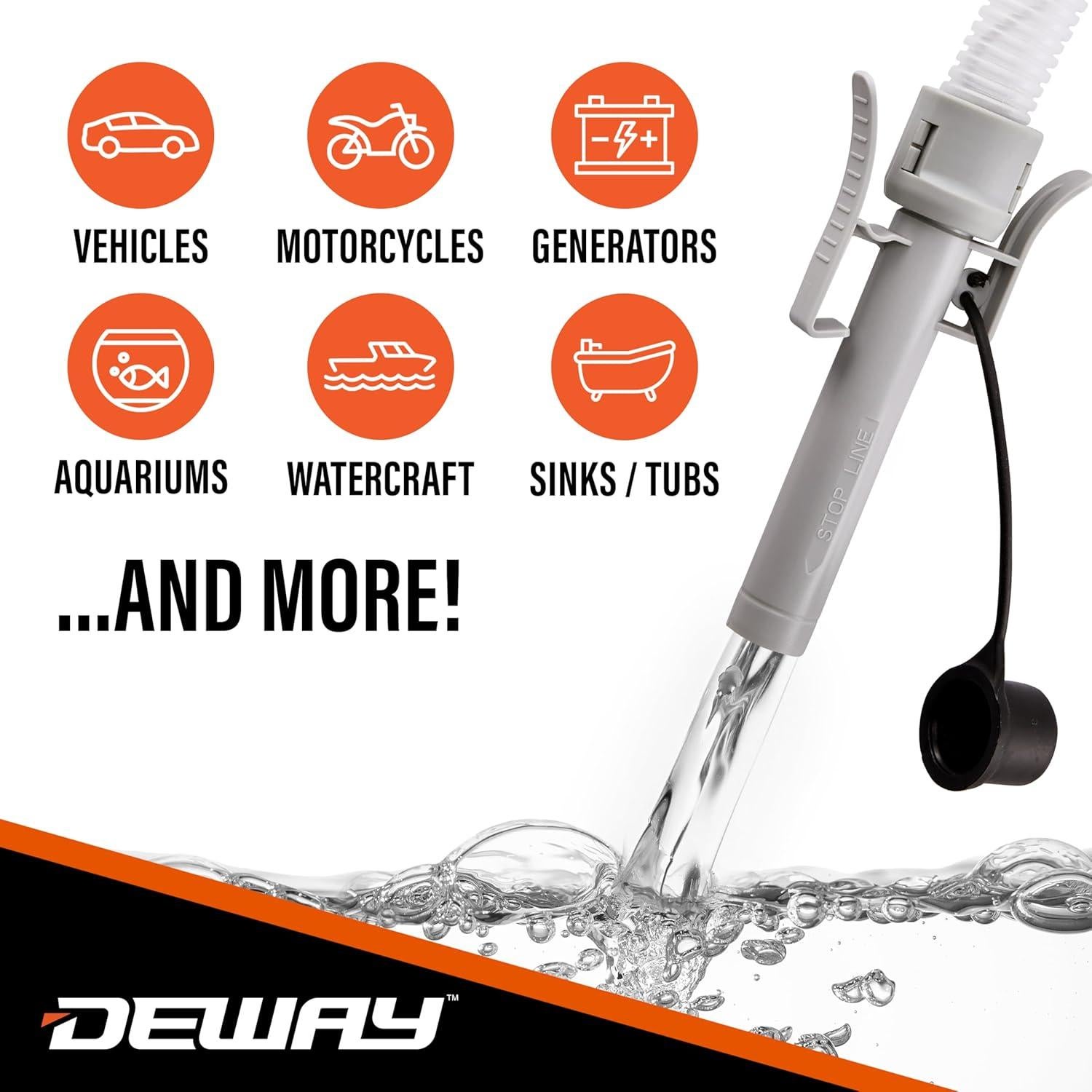 DeWay Battery-Powered Stick Fuel Transfer Pump with Auto-Stop Nozzle and Beep Function, Fast 3.2GPM Flow Rate & 51” Clear Hose | Fits Most Gas Cans for Pumping Gasoline, Diesel & Non-Potable Water
