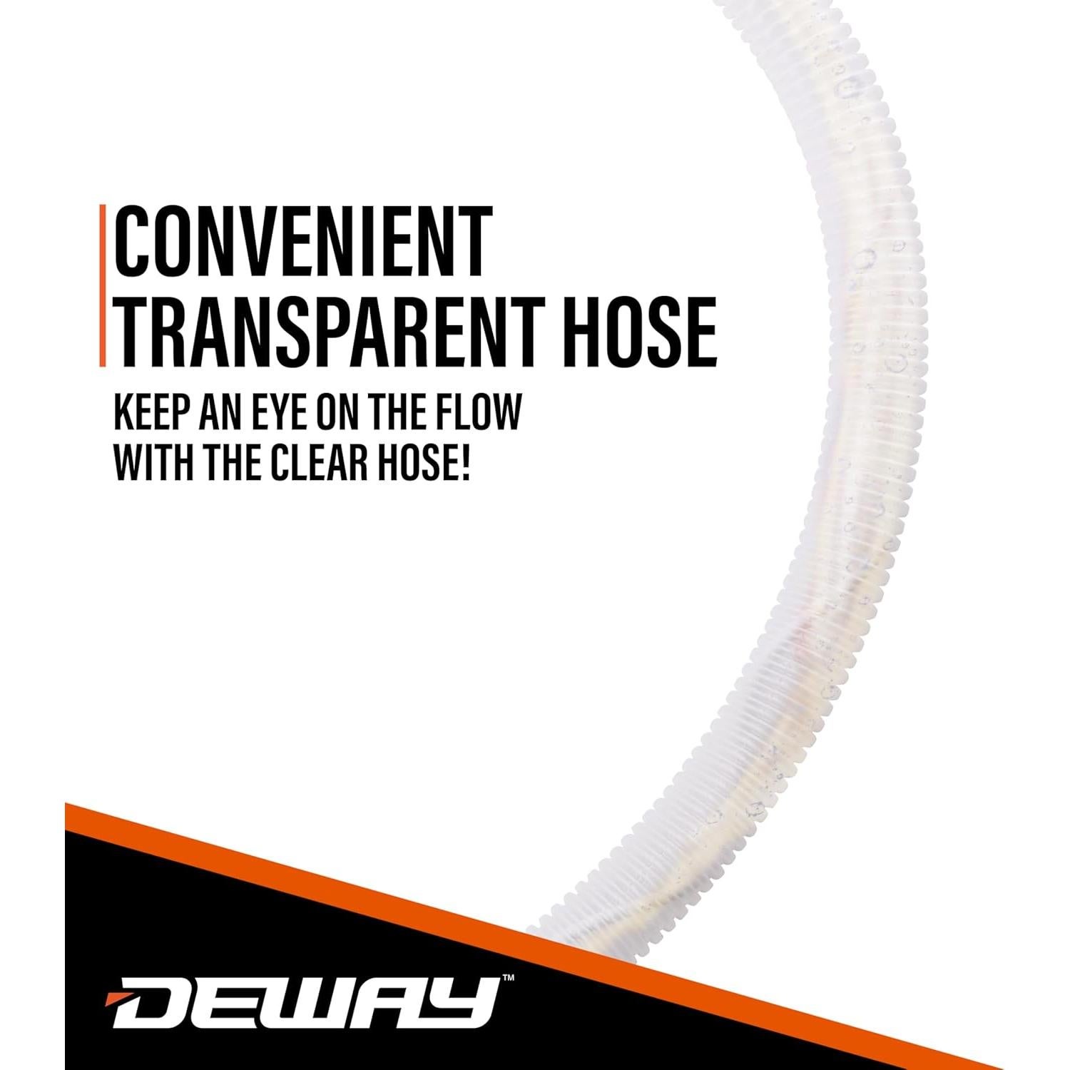 DeWay Battery-Powered Stick Fuel Transfer Pump with Auto-Stop Nozzle and Beep Function, Fast 3.2GPM Flow Rate & 51” Clear Hose | Fits Most Gas Cans for Pumping Gasoline, Diesel & Non-Potable Water