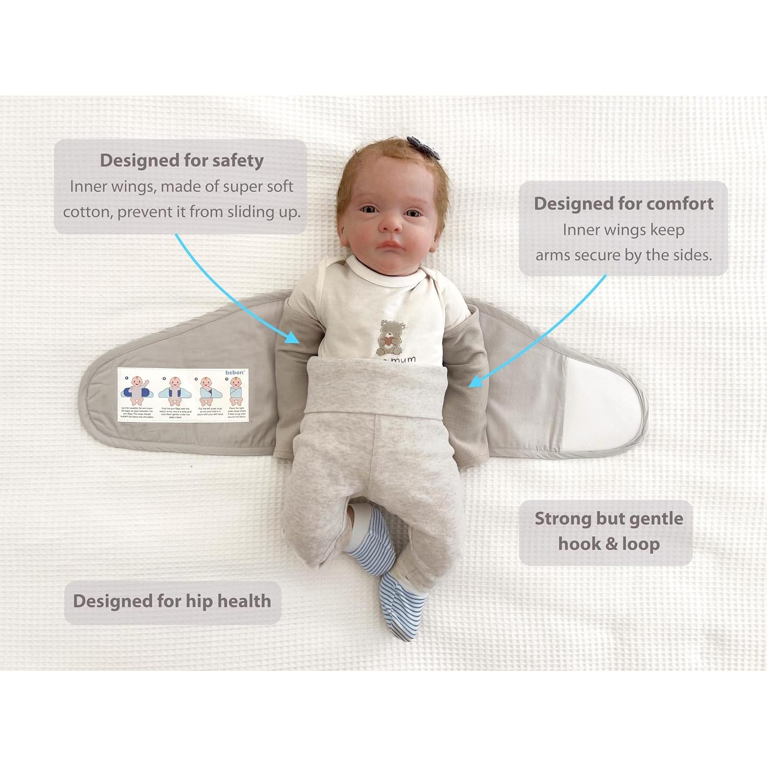 Swaddle de Brazos Bebé Bebon - Algodón Suave Gris Pequeño