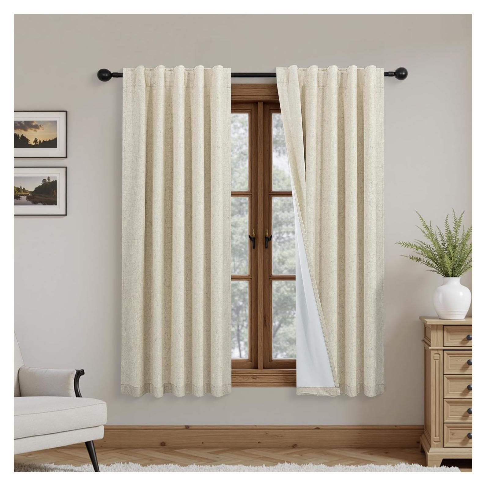 Cortinas Opacas de Lino Sra.Naturall Beige 106.68x114.3 cm - Paquete de 2