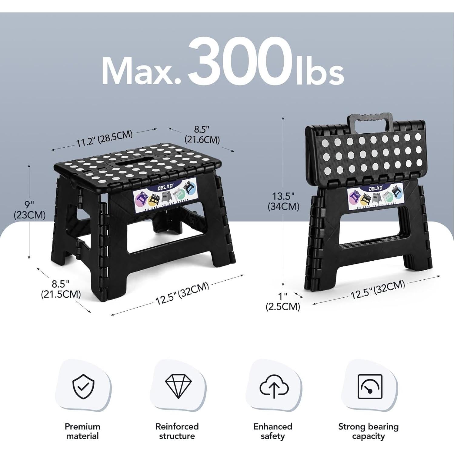 Taburete Plegable Delxo Negro 22.86 cm para Cocina y Baño