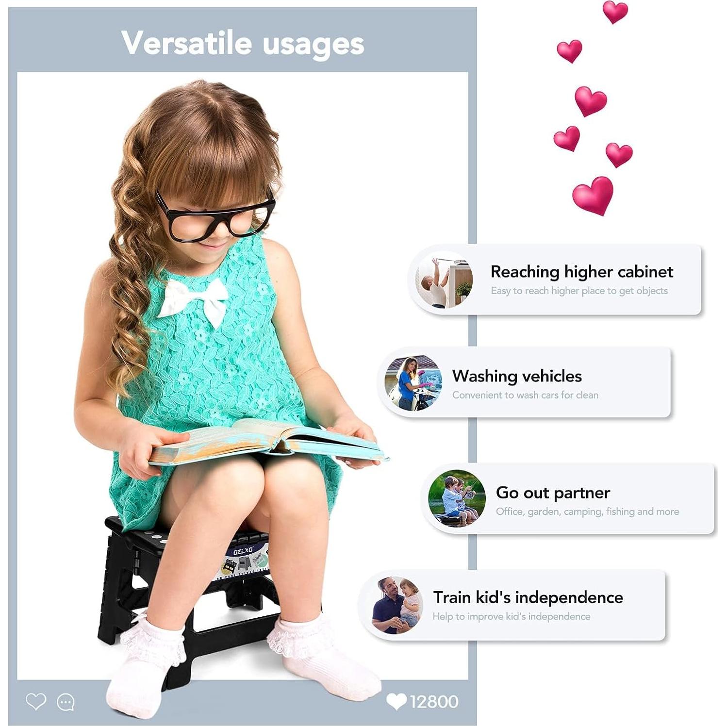 Taburete Plegable Delxo Negro 22.86 cm para Cocina y Baño