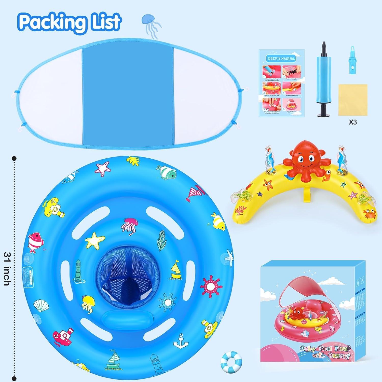 Flotador inflable para bebés HINZER con toldo UPF50+