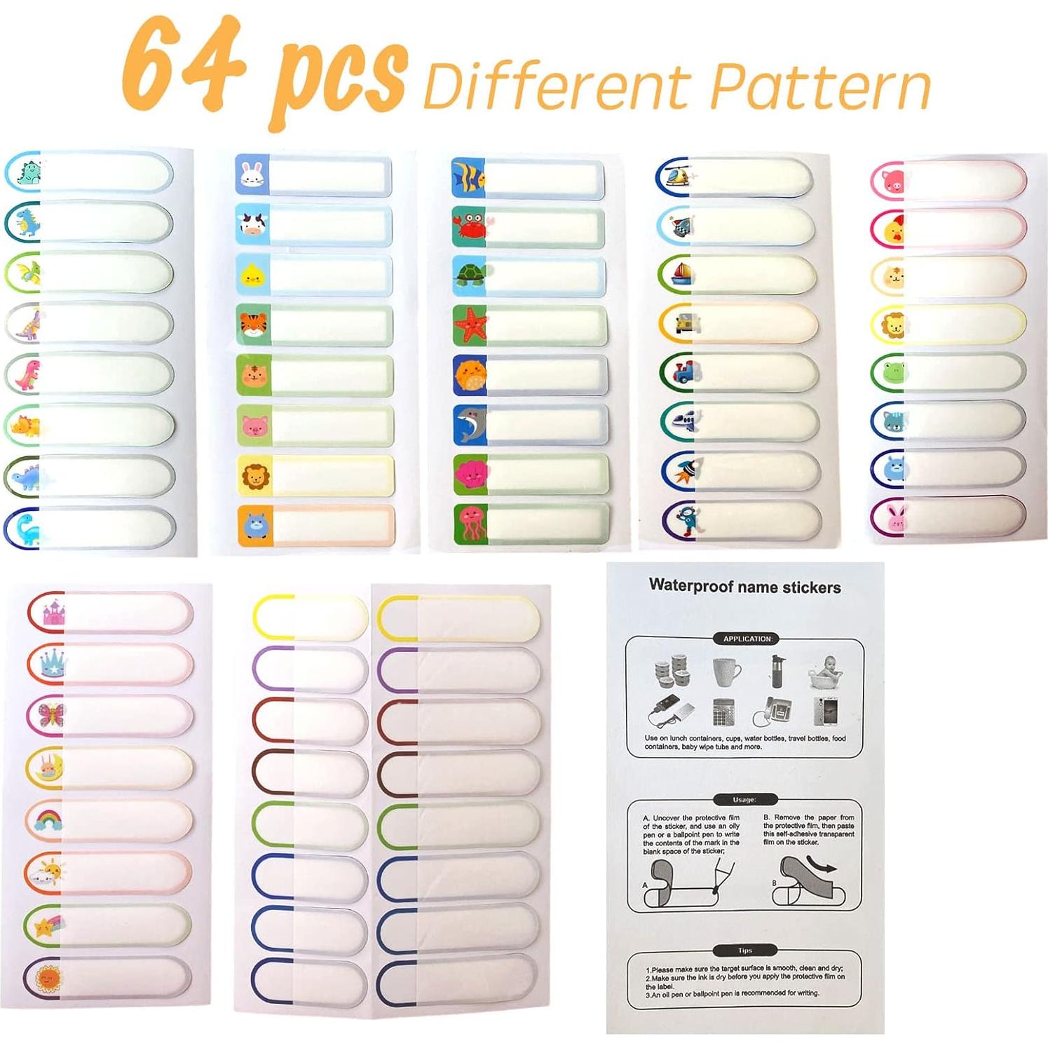 64 Etiquetas de Nombre Impermeables Giliger para Niños