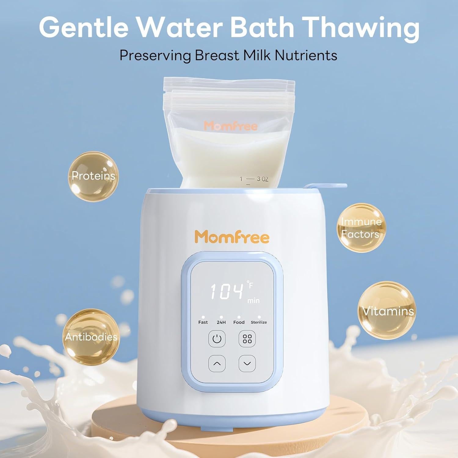 Calentador de Biberones 8 en 1 Momfree Azul - Rápido y Multifuncional