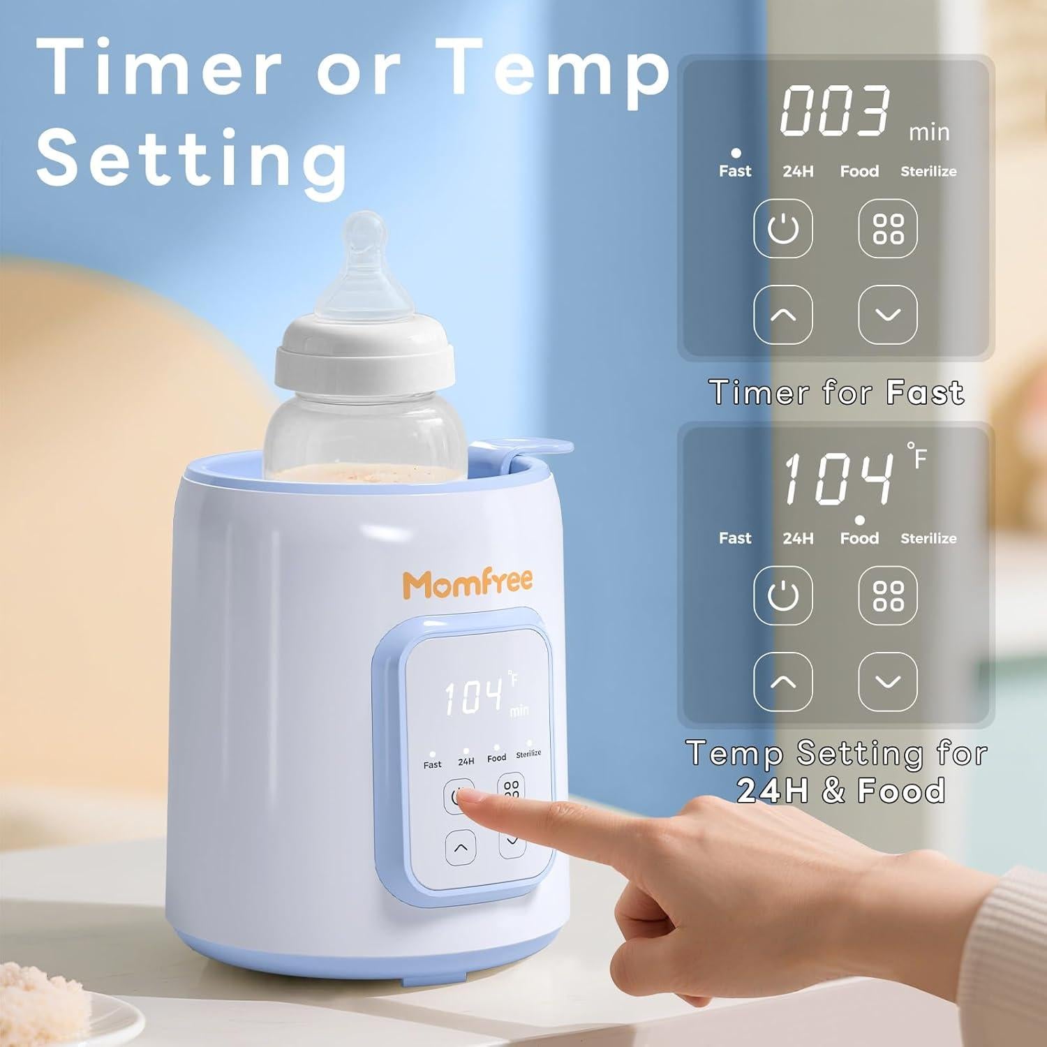 Calentador de Biberones 8 en 1 Momfree Azul - Rápido y Multifuncional