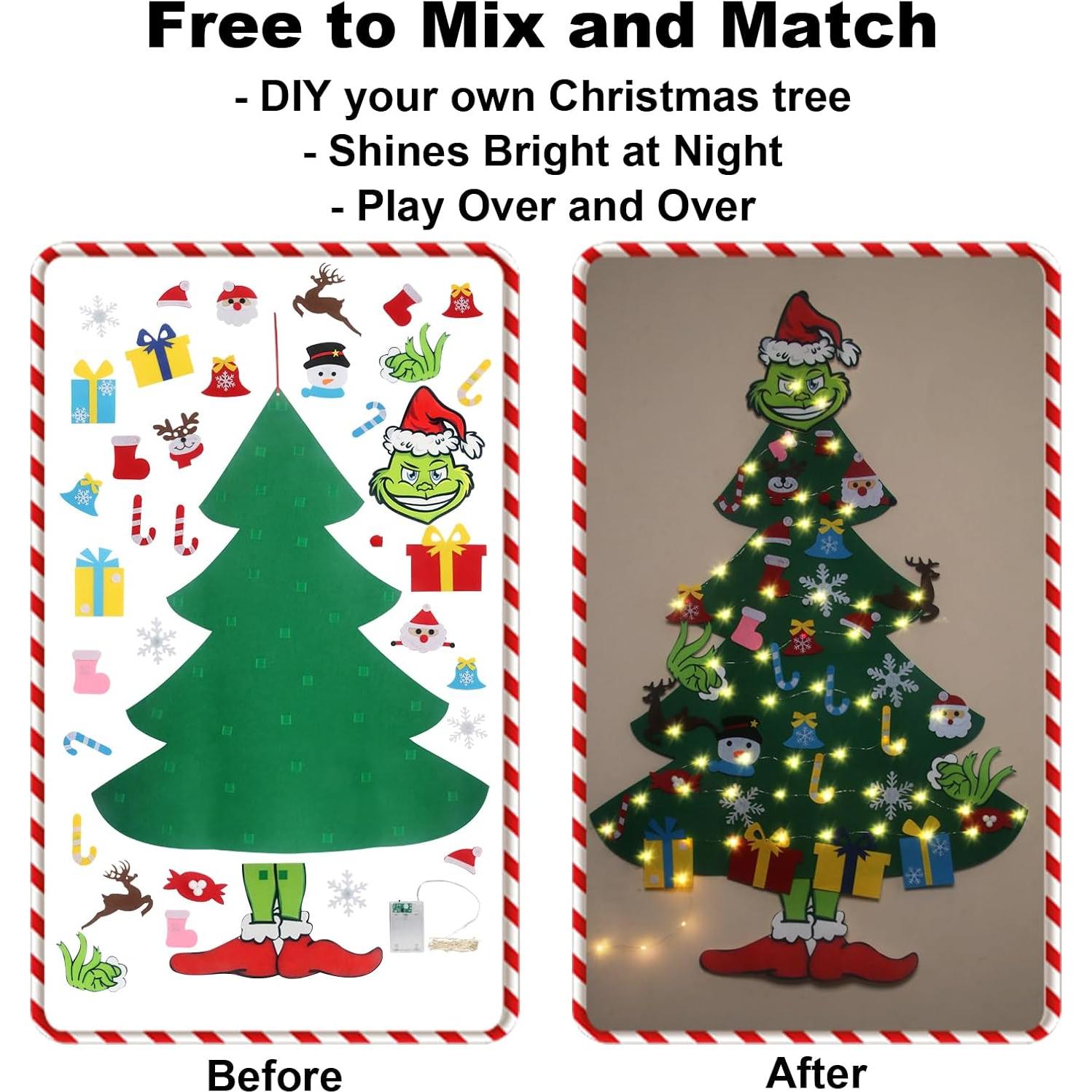 Árbol de Navidad Fieltro GameXcel 1.37m con Luz LED y 37 Adornos