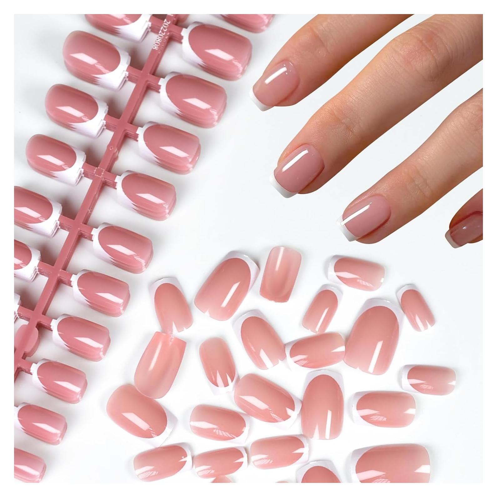 Kit de Uñas Acrílicas Falsas IKISKT 120 Piezas Rosa Francés