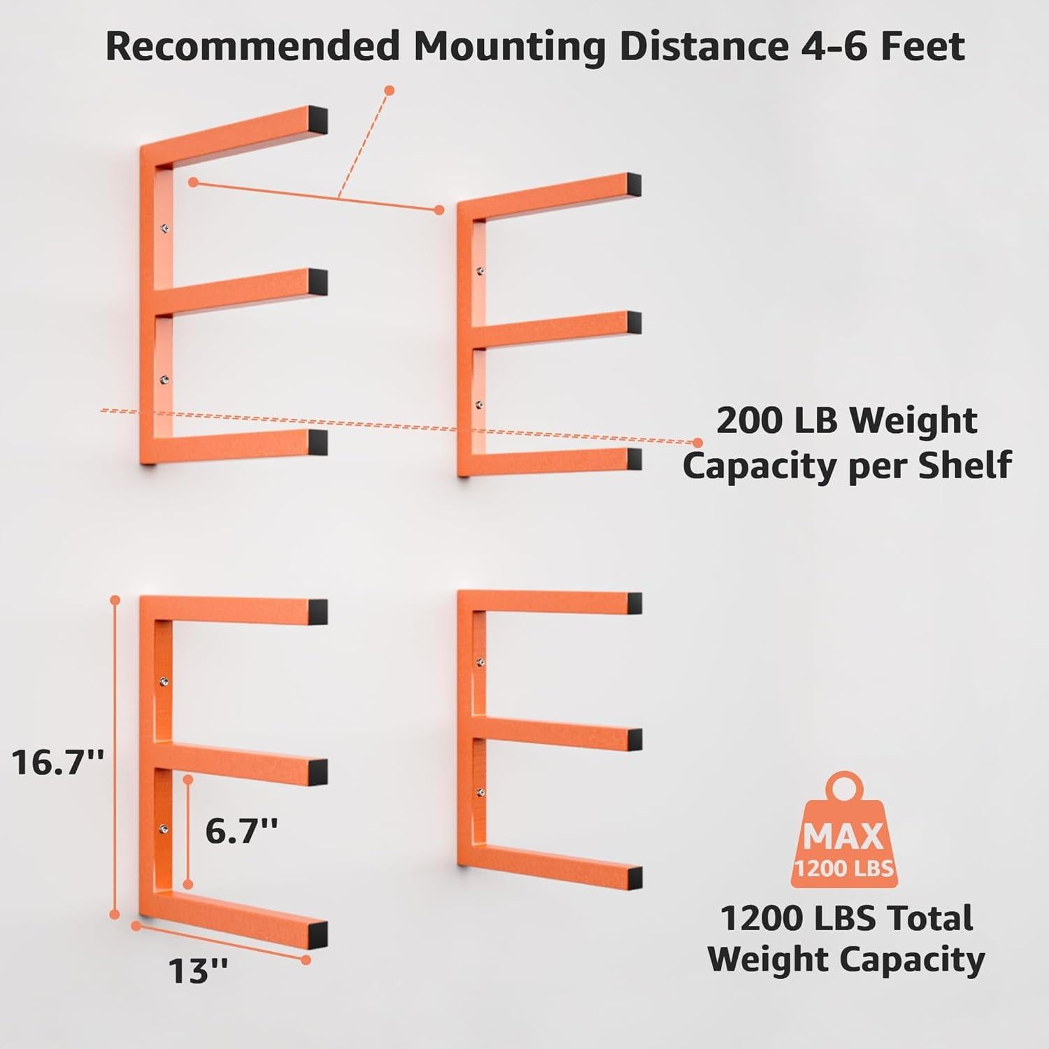Estante de Madera YYR Montado en Pared 6 Niveles Naranja 544 kg
