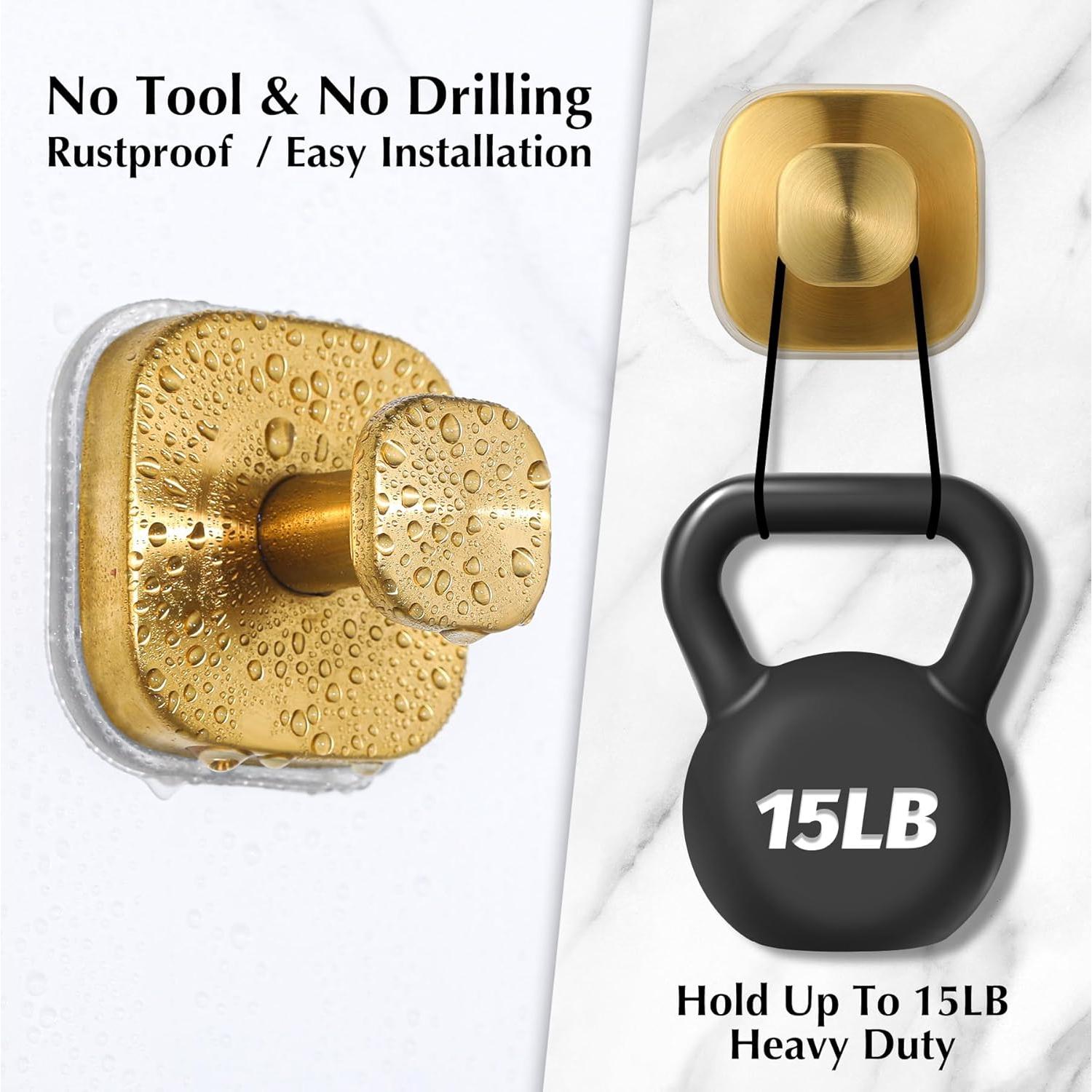 Ganchos de Ventosa Warlve para Ducha - Oro Cepillado, 2 Piezas