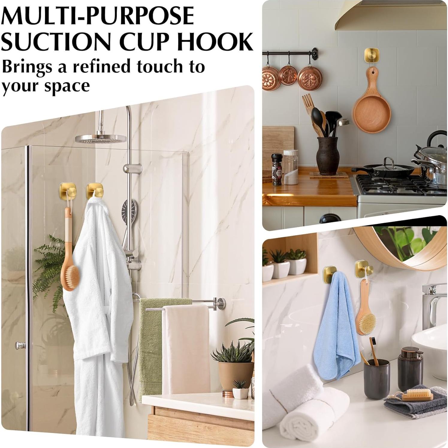 Ganchos de Ventosa Warlve para Ducha - Oro Cepillado, 2 Piezas