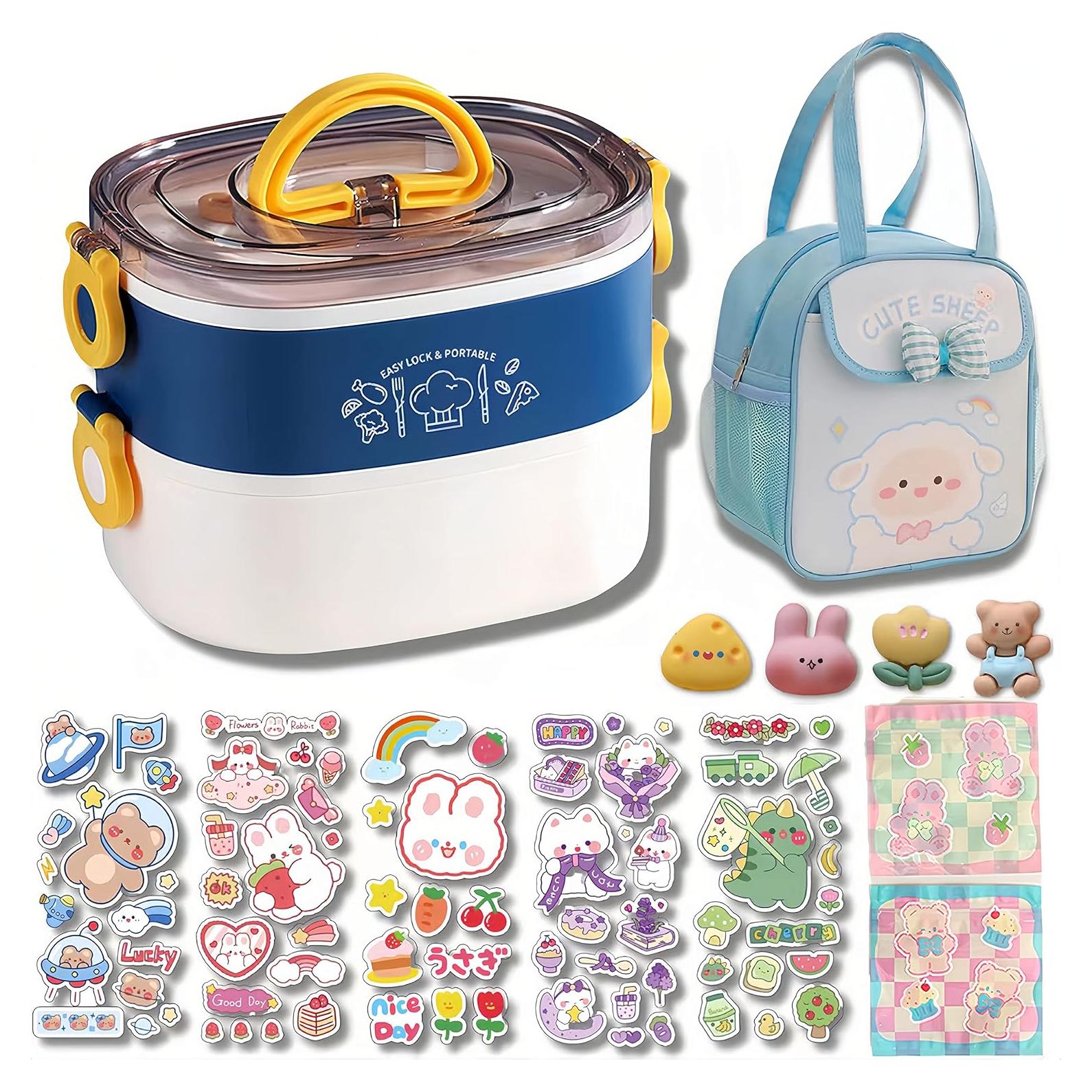 Caja Bento Kawaii 1.2L Paidideng con Utensilios y Bolsa Azul