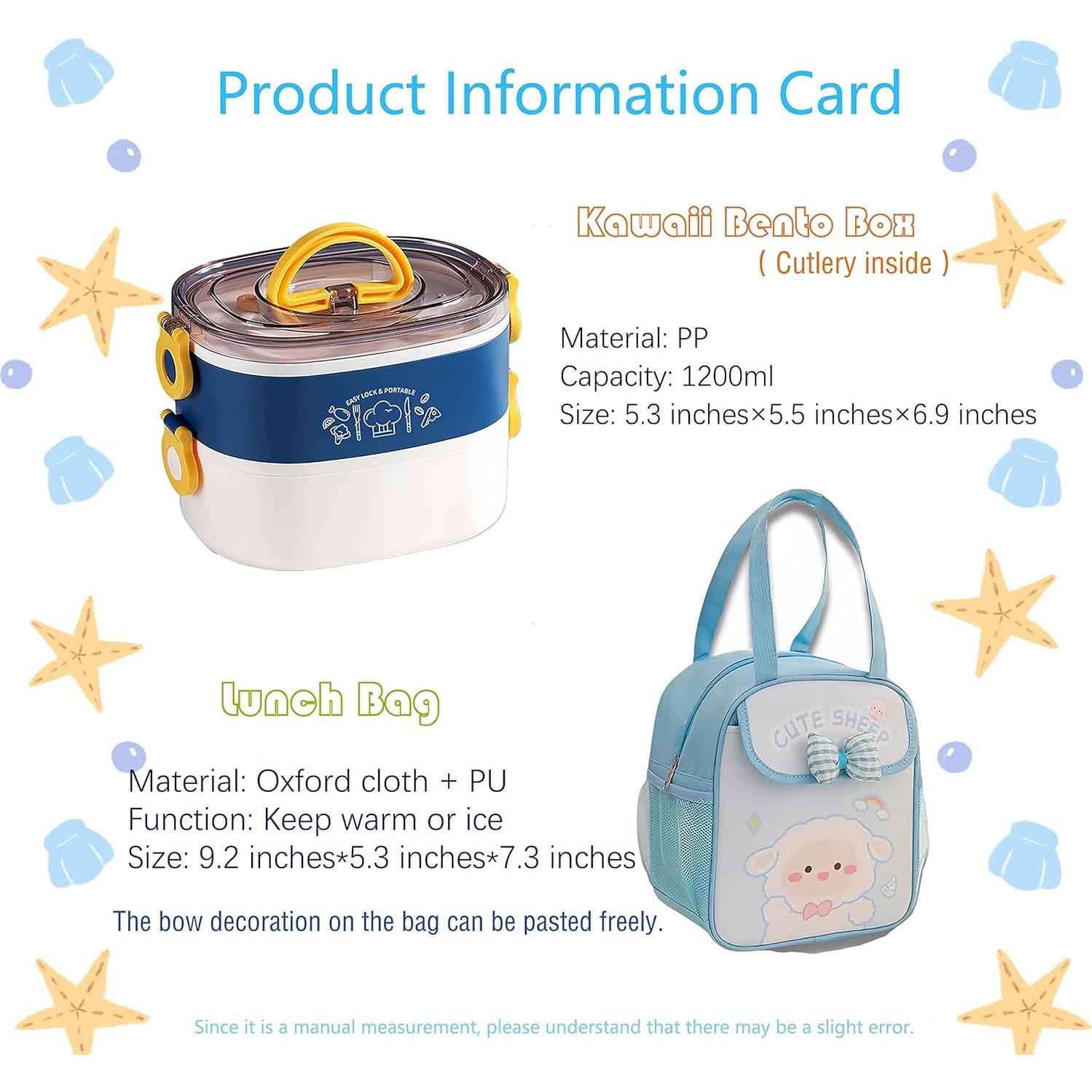 Caja Bento Kawaii 1.2L Paidideng con Utensilios y Bolsa Azul