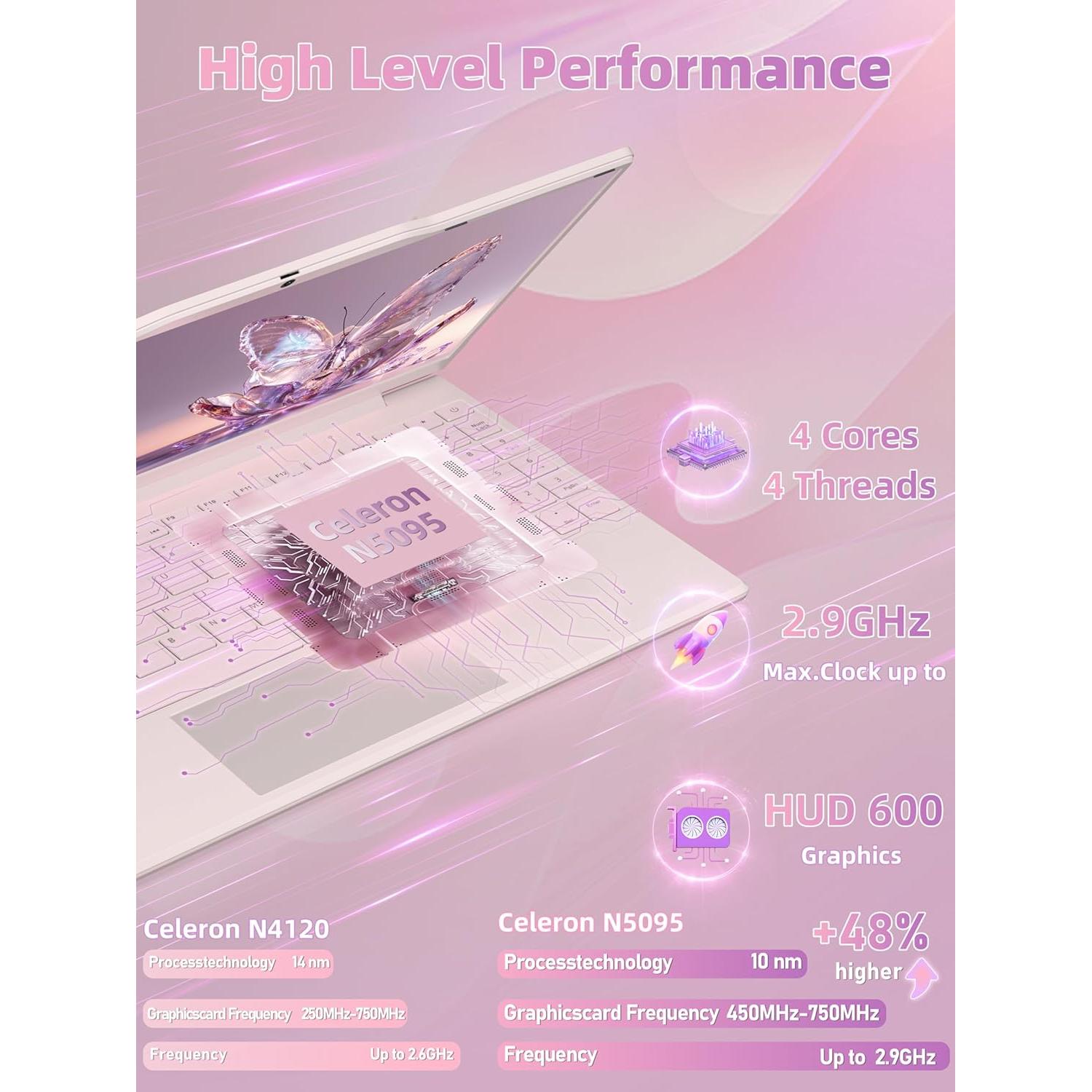 Laptop 14" Nmybwo Rosa, Celeron N5095, 8GB RAM, 256GB SSD