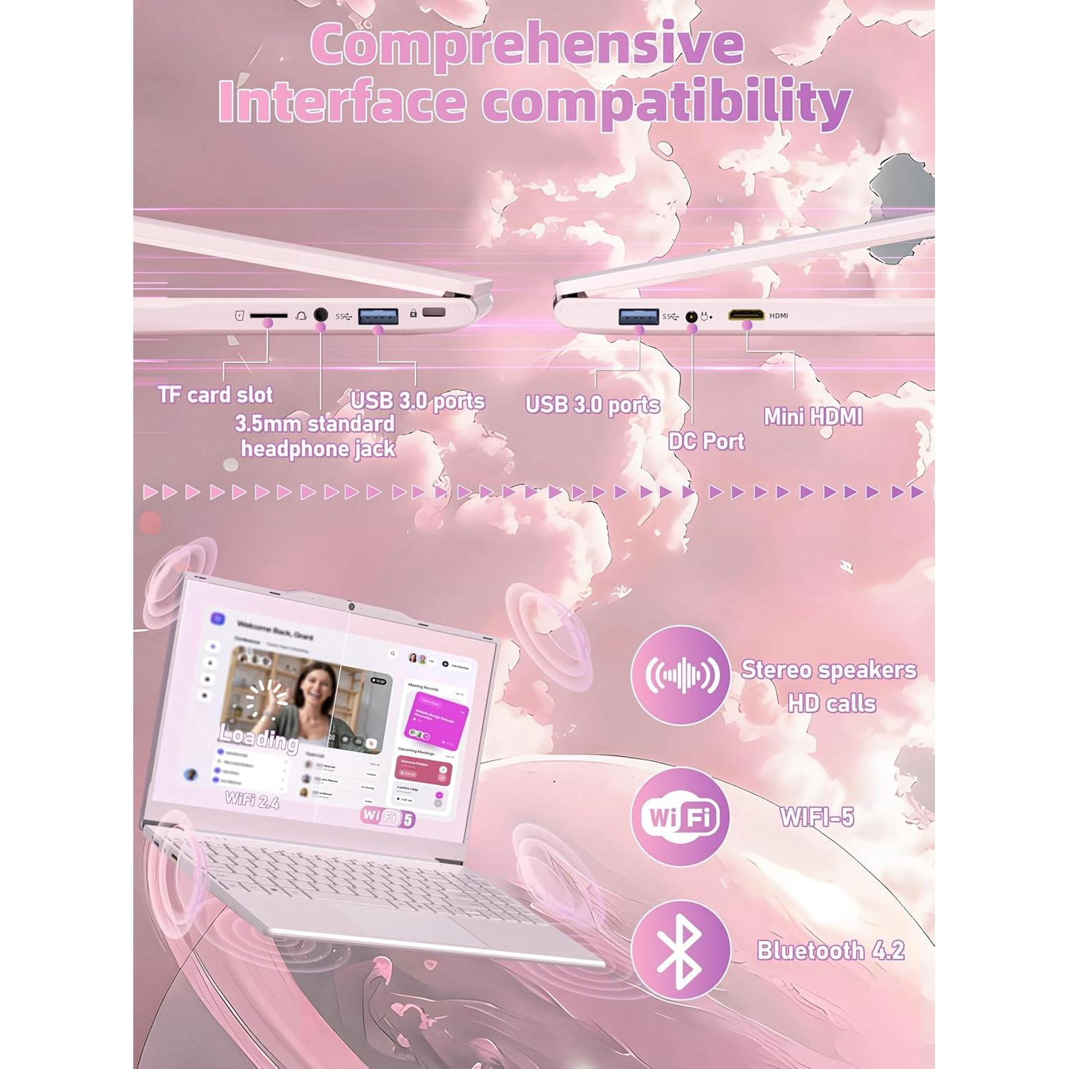 Laptop 14" Nmybwo Rosa, Celeron N5095, 8GB RAM, 256GB SSD