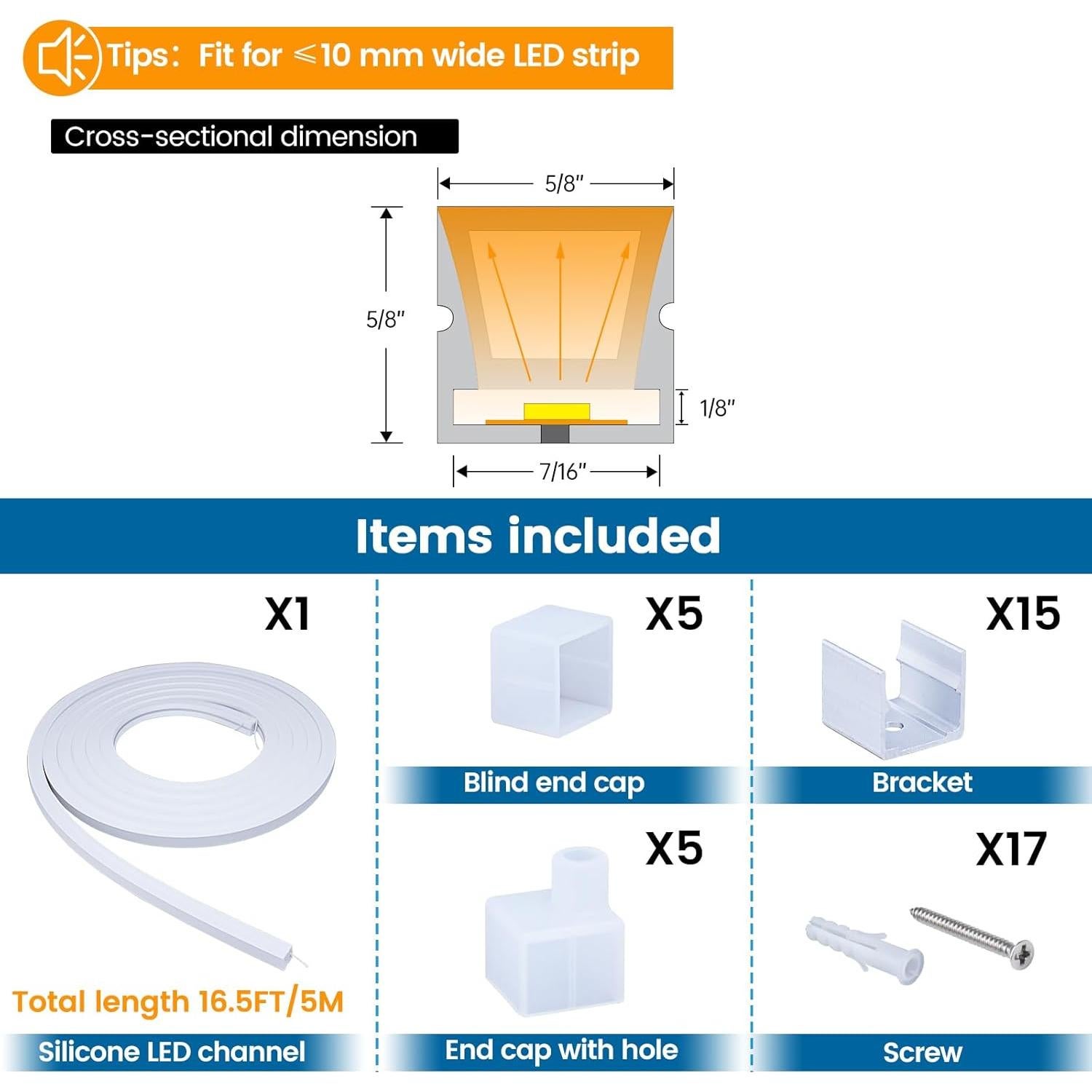 Canal LED de Silicona Muzata USC4 5M IP67 Flexible Sin Manchas
