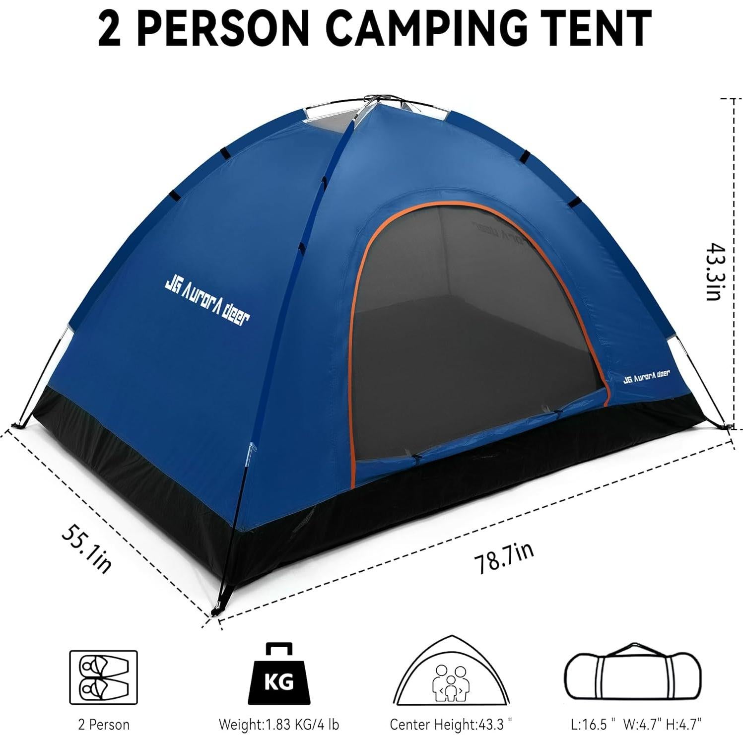 Carpa para 2 Personas JG AURORA DEER Azul Marino Impermeable