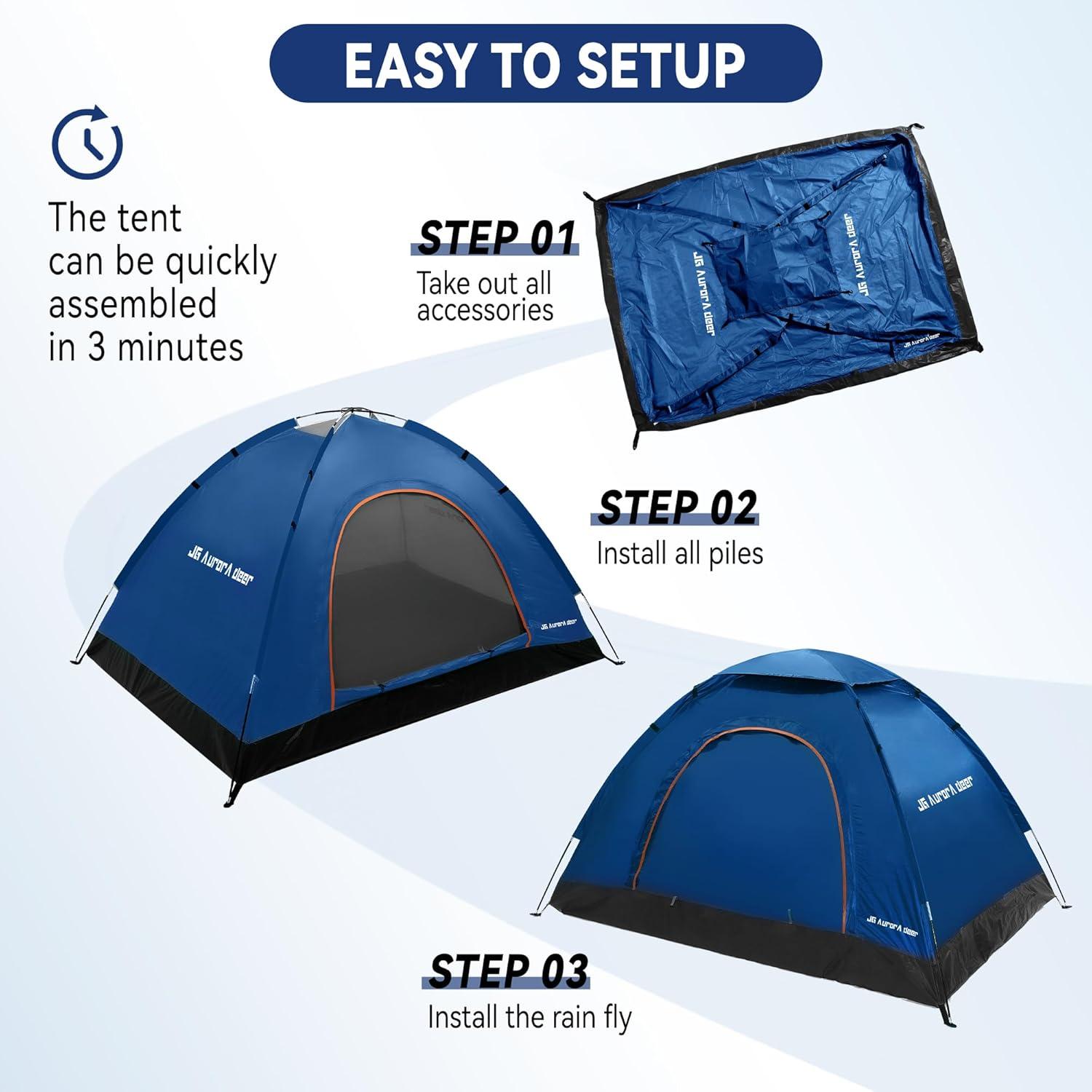 Carpa para 2 Personas JG AURORA DEER Azul Marino Impermeable