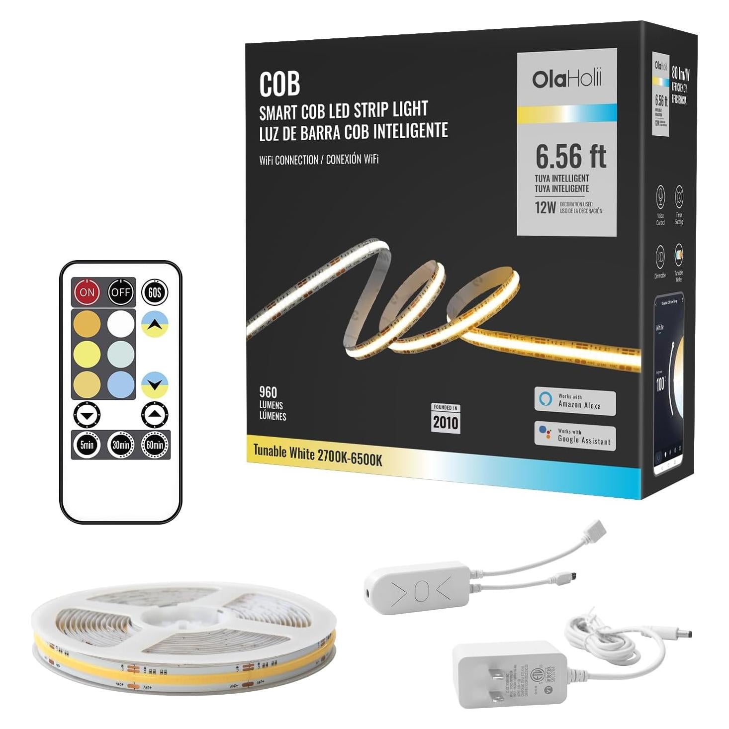 Tira de Luz LED COB Inteligente Olaholii 2.00m Regulable 2700K-6500K