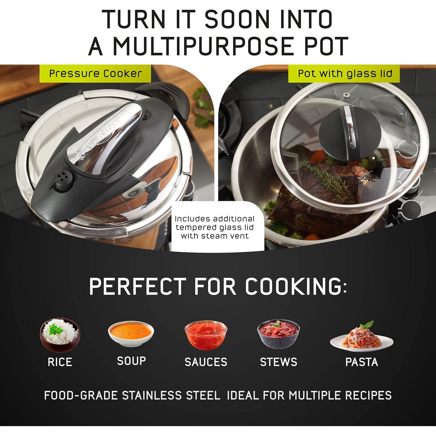 Olla a Presión Universal 4.2L Acero Inoxidable con Tapa Vidrio