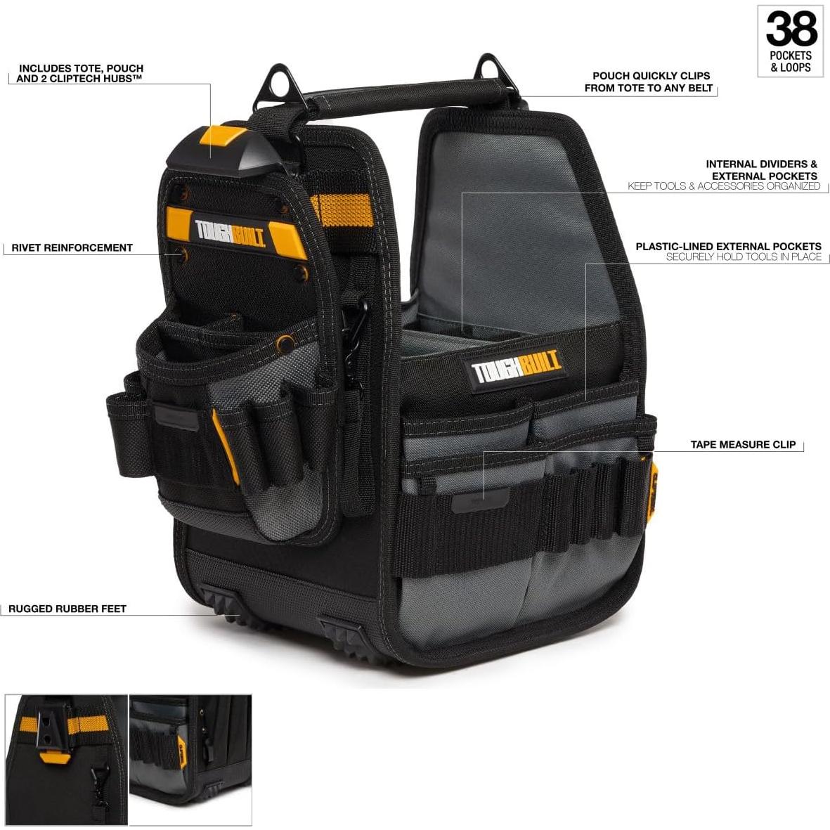 Bolsa Tote ToughBuilt 20.32 cm con ClipTech 31 Bolsillos