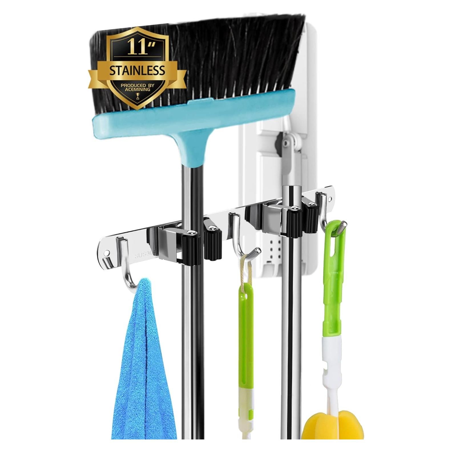 Soporte de Escoba y Trapeador AceMining 2 Soportes 3 Ganchos