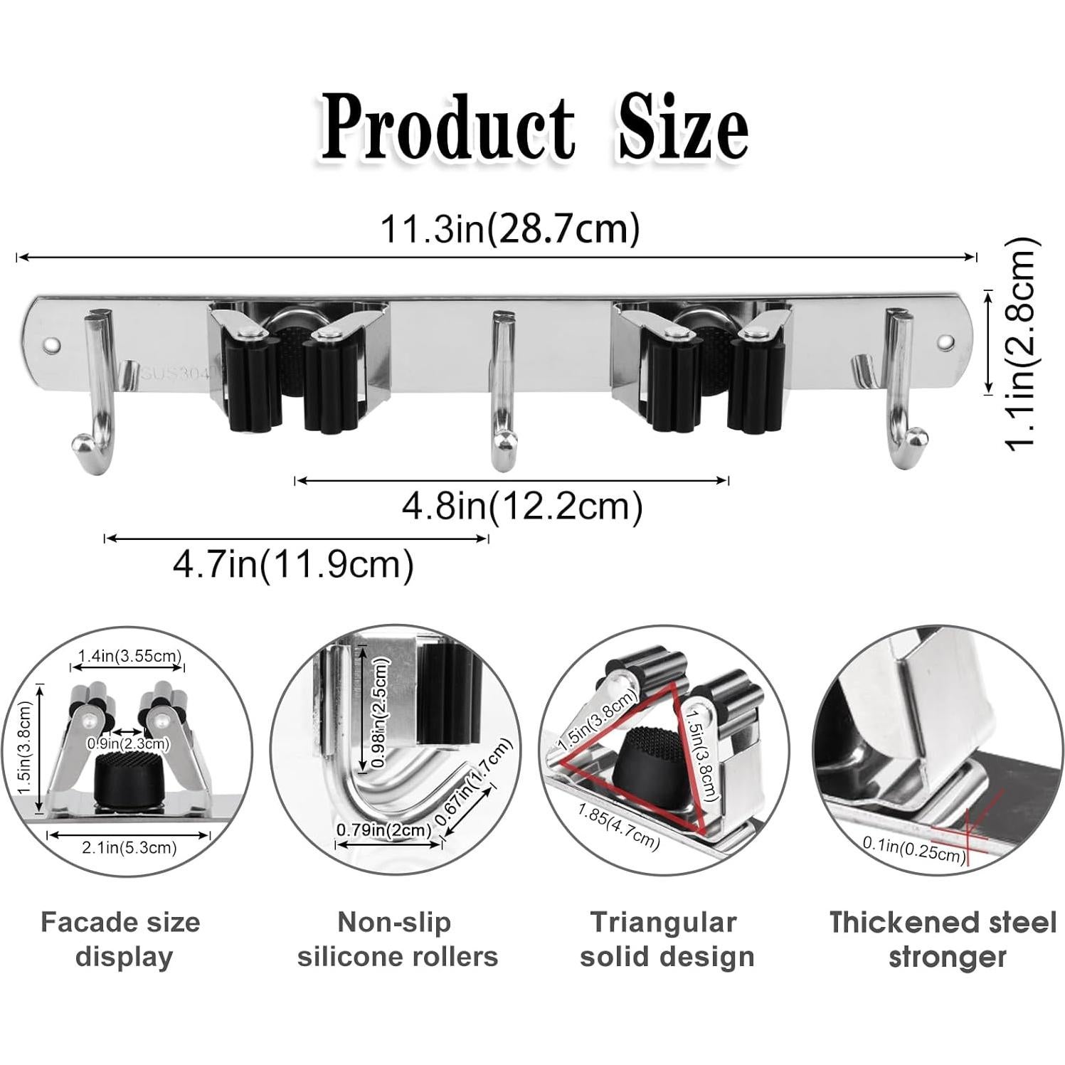 Soporte de Escoba y Trapeador AceMining 2 Soportes 3 Ganchos