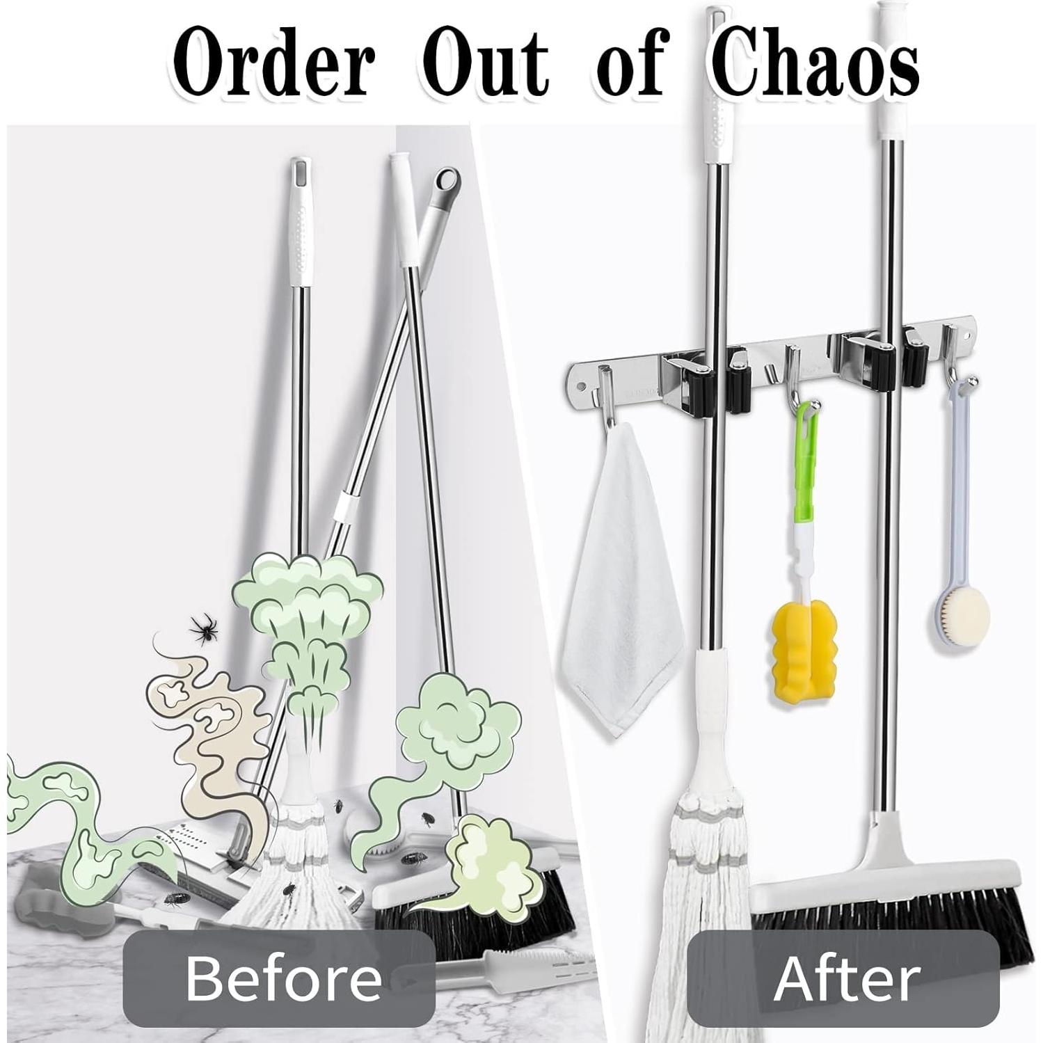 Soporte de Escoba y Trapeador AceMining 2 Soportes 3 Ganchos