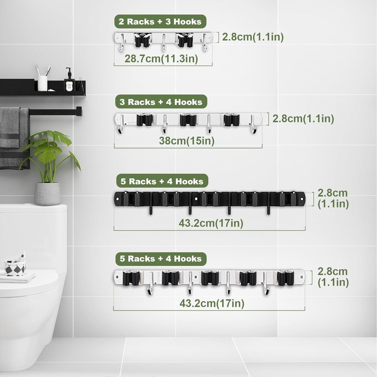 Soporte de Escoba y Trapeador AceMining 2 Soportes 3 Ganchos