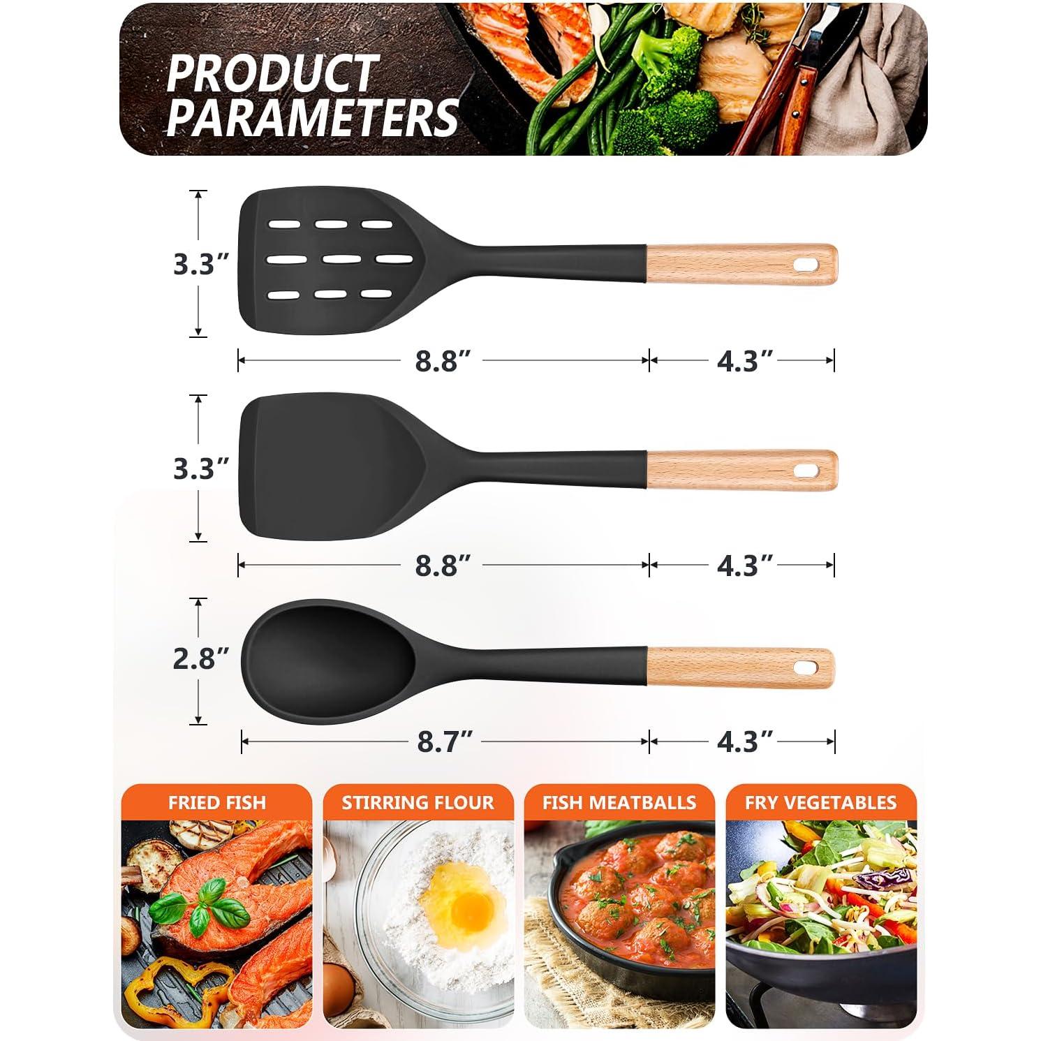 Set de 3 Espátulas de Silicona Badiano Antiadherentes Negro