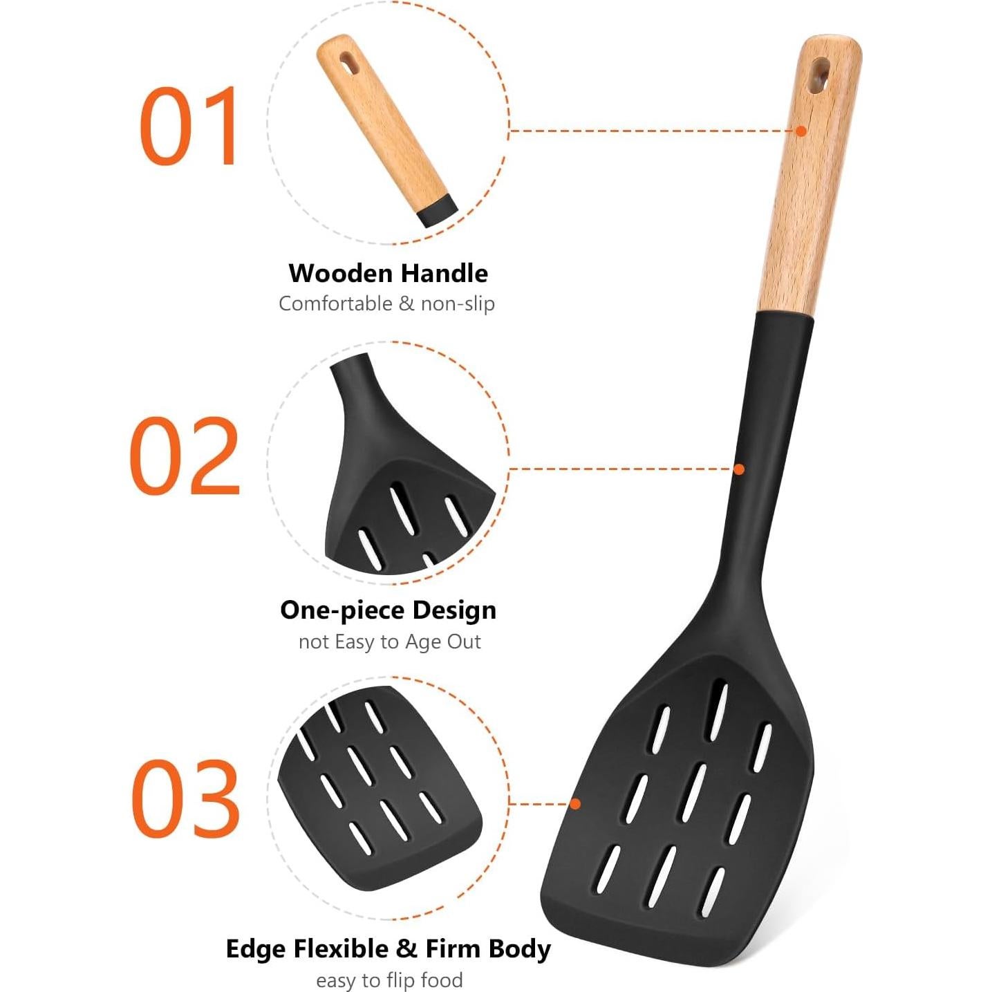 Set de 3 Espátulas de Silicona Badiano Antiadherentes Negro