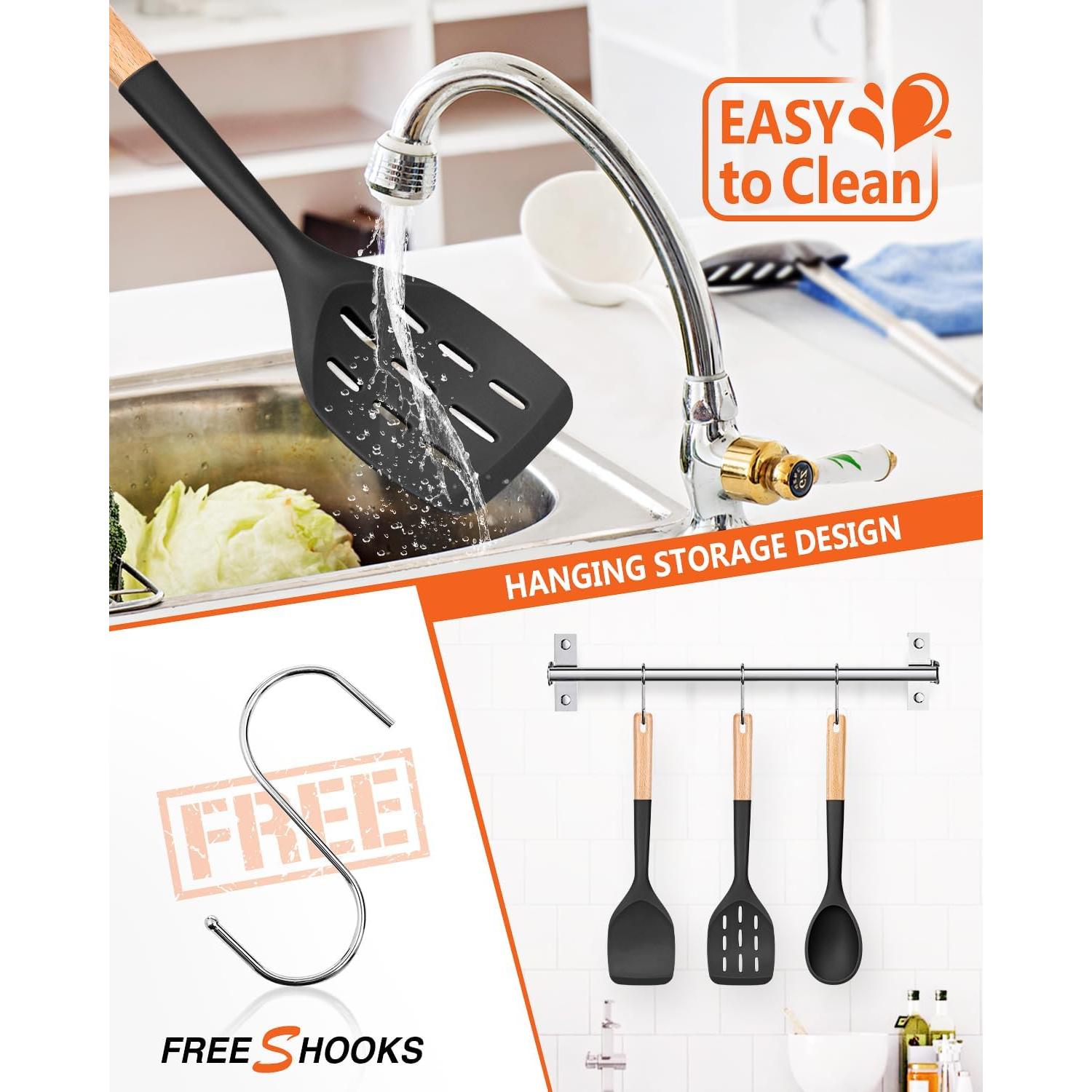 Set de 3 Espátulas de Silicona Badiano Antiadherentes Negro